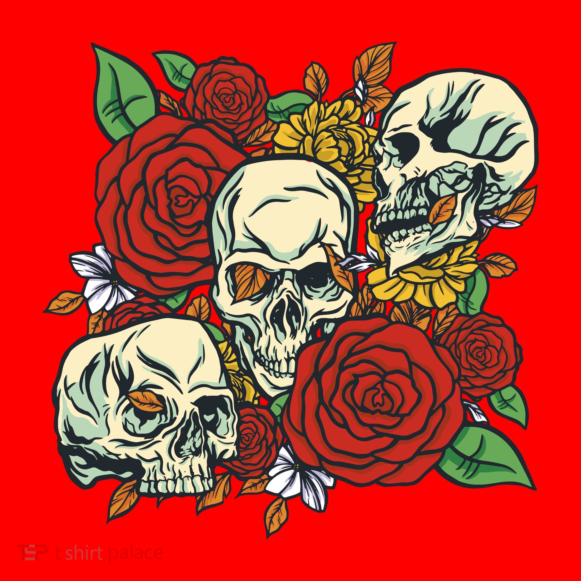 Skull Floral Rose Santa Hat