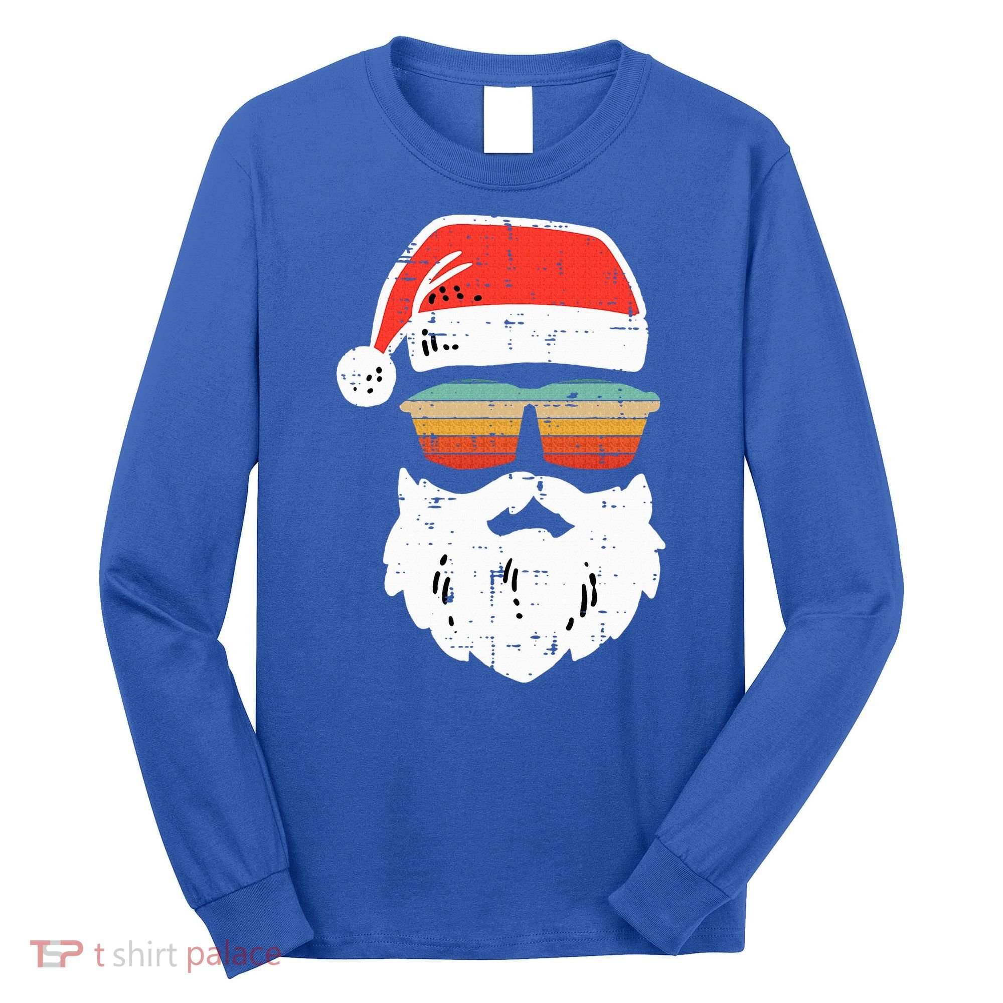 Santa Face Retro Sunglasses Christmas Xmas Long Sleeve Shirt