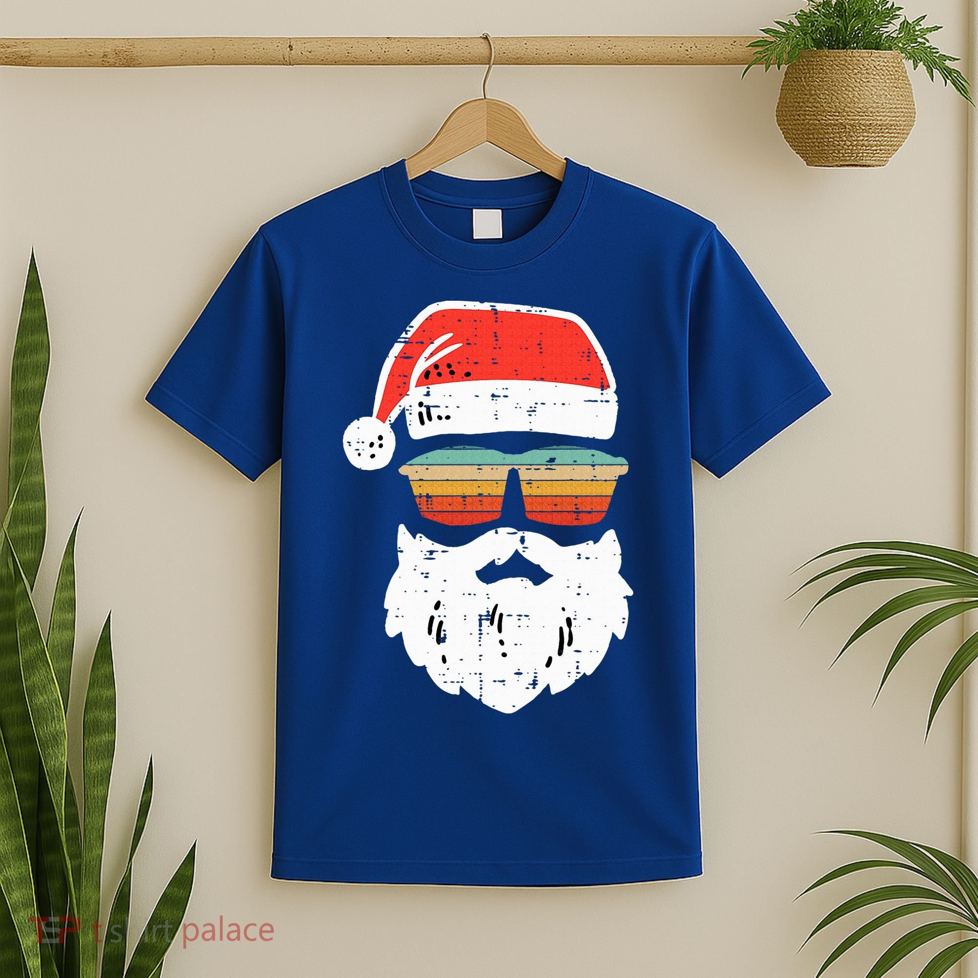 Santa Face Retro Sunglasses Christmas Xmas T-Shirt