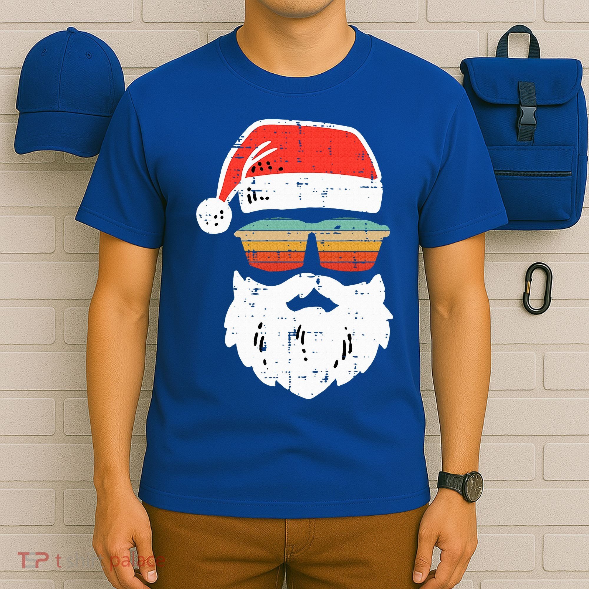 Santa Face Retro Sunglasses Christmas Xmas T-Shirt