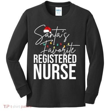 Santa's Favorite Register Nurse Kids Long Sleeve Shirt