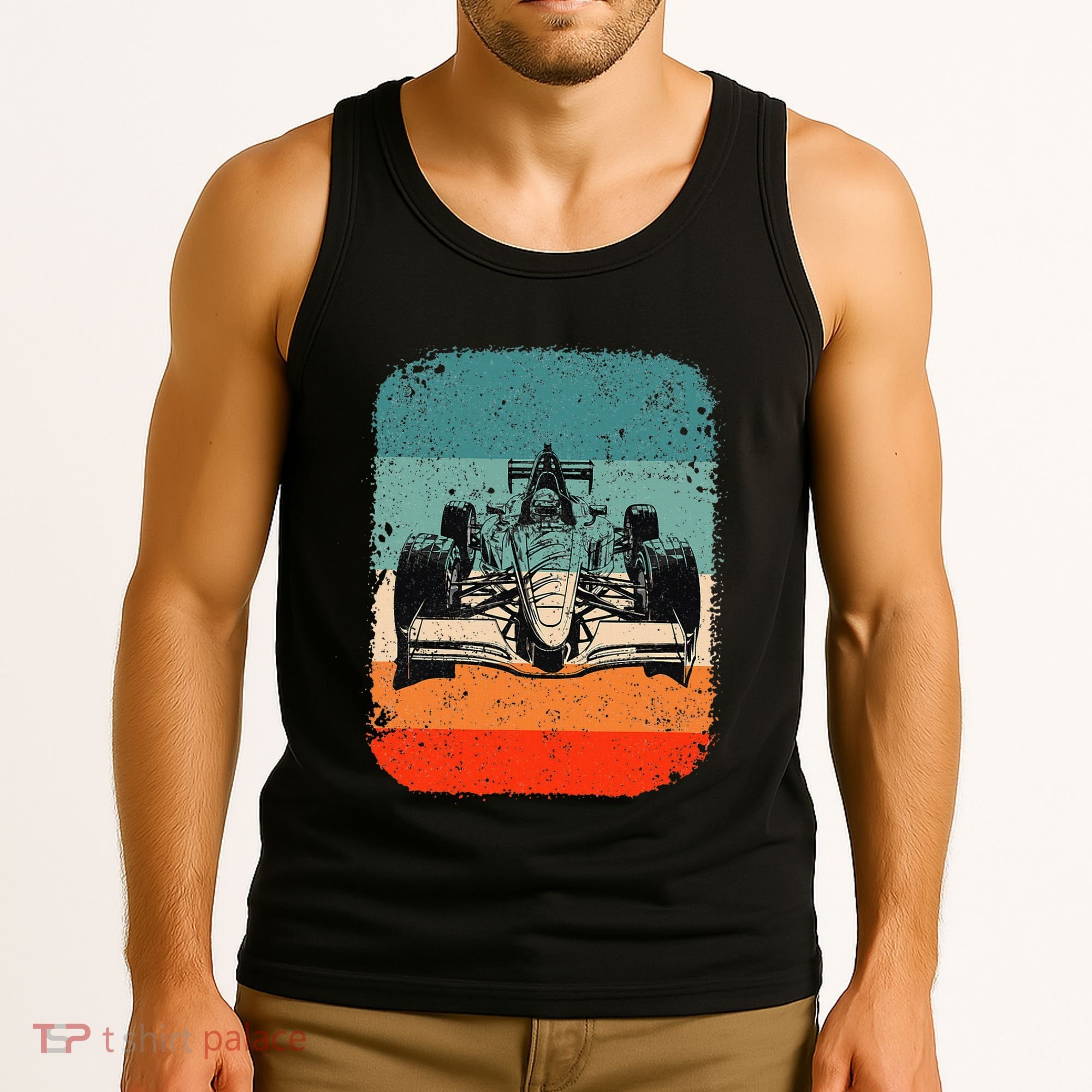 Sunset Formula Racing Race Car Silhouette Tank Top
