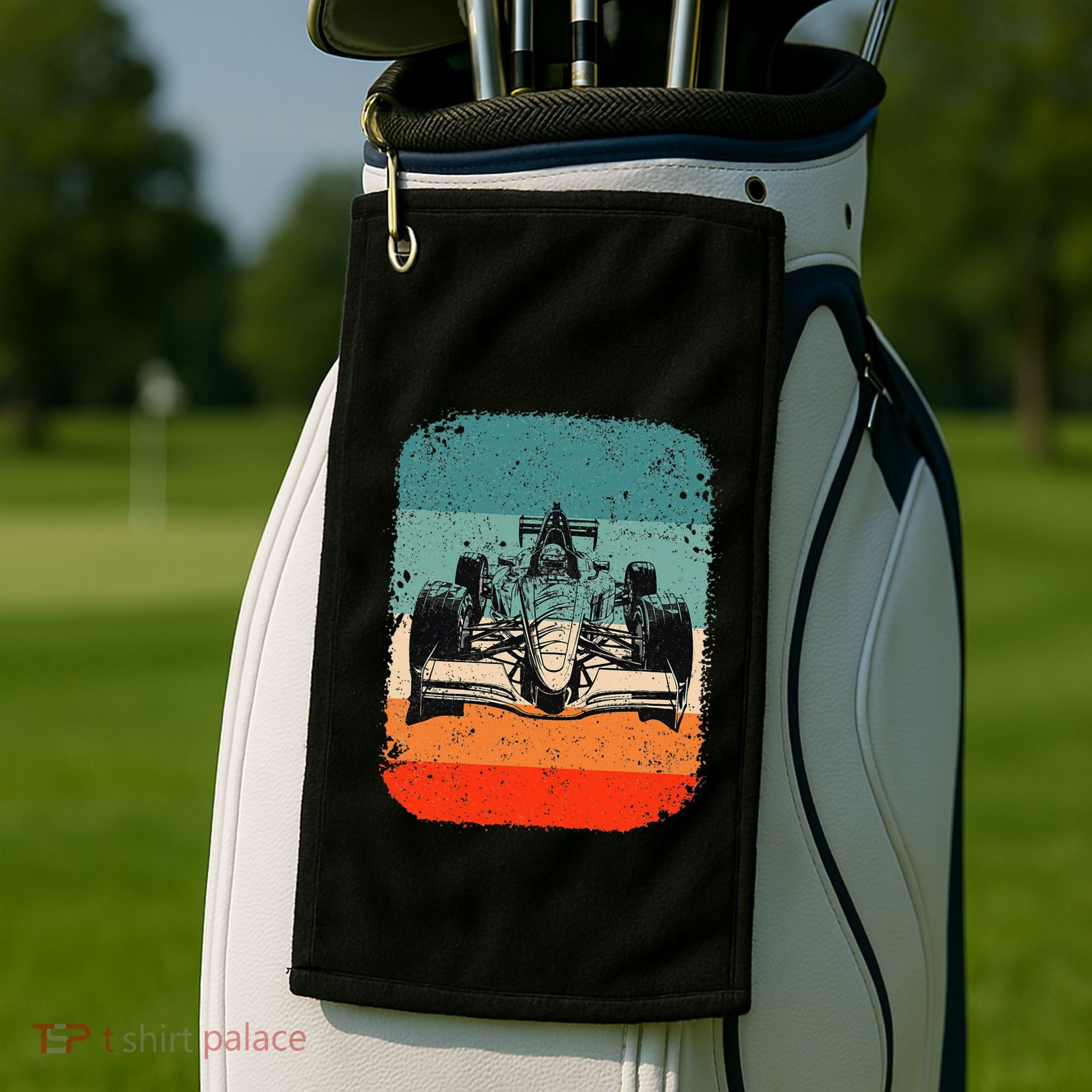 Sunset Formula Racing Race Car Silhouette Golf Towel