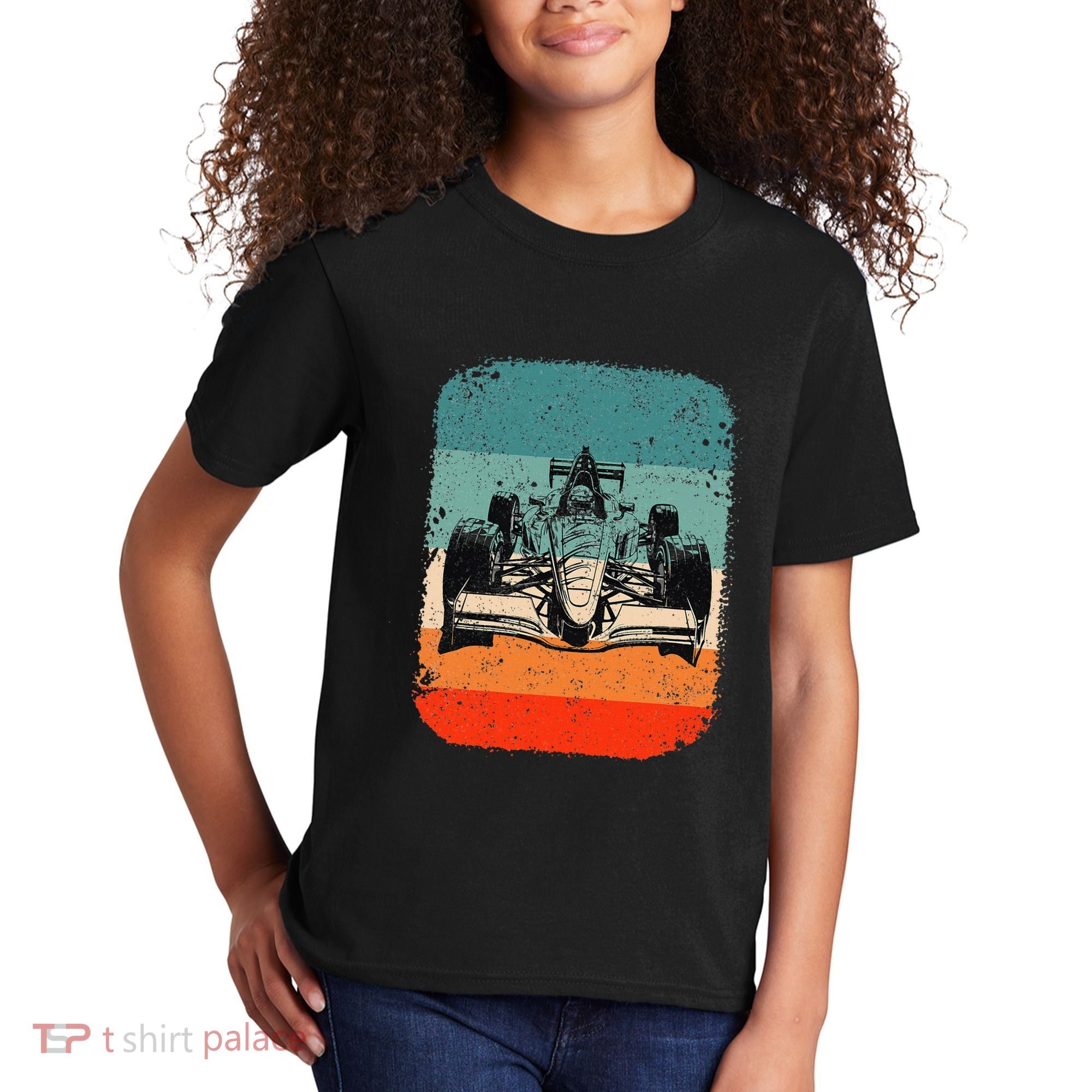 Sunset Formula Racing Race Car Silhouette Kids T-Shirt