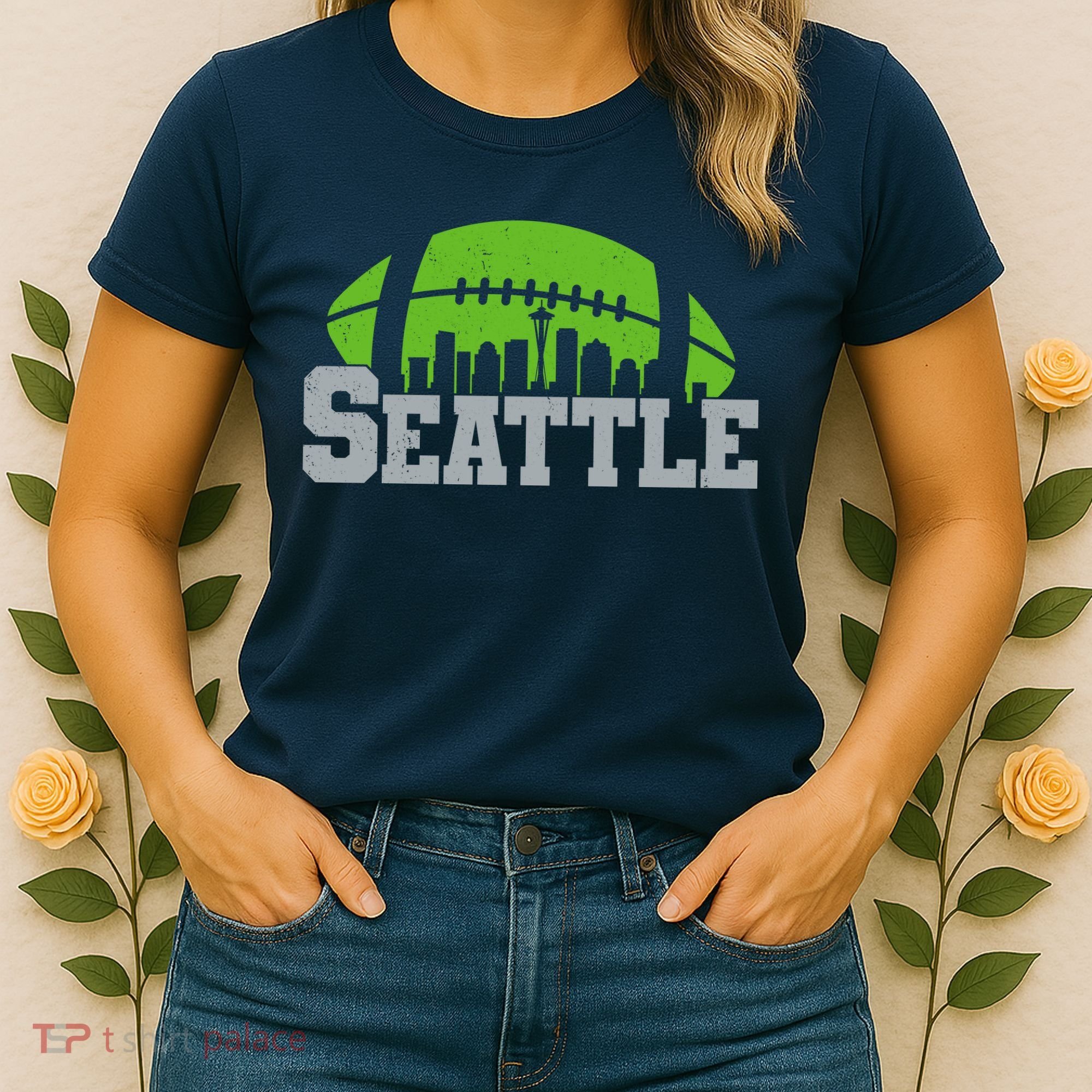Seahawks Football Seattle Skyline Women's T-Shirt