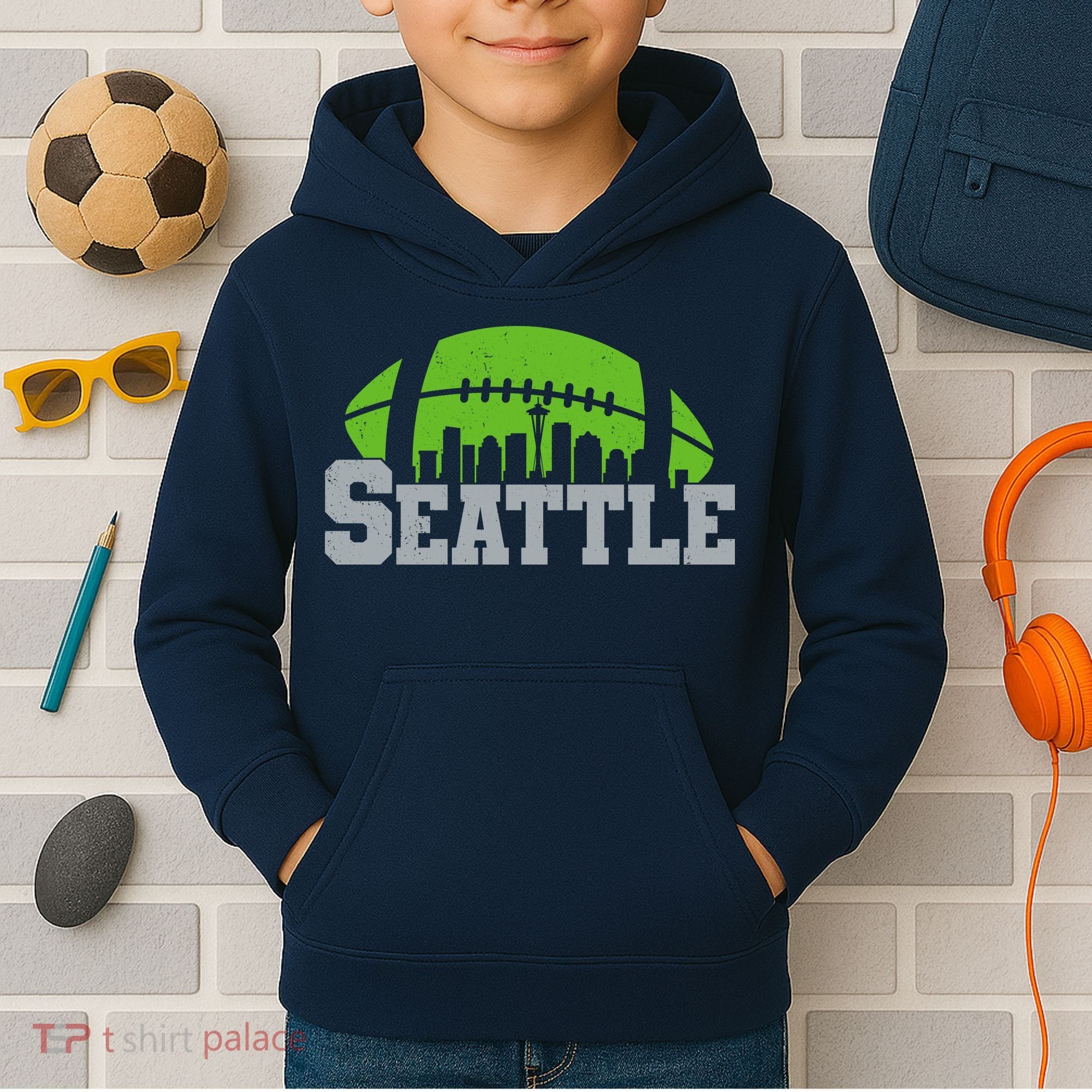 Seahawks Football Seattle Skyline Kids Hoodie