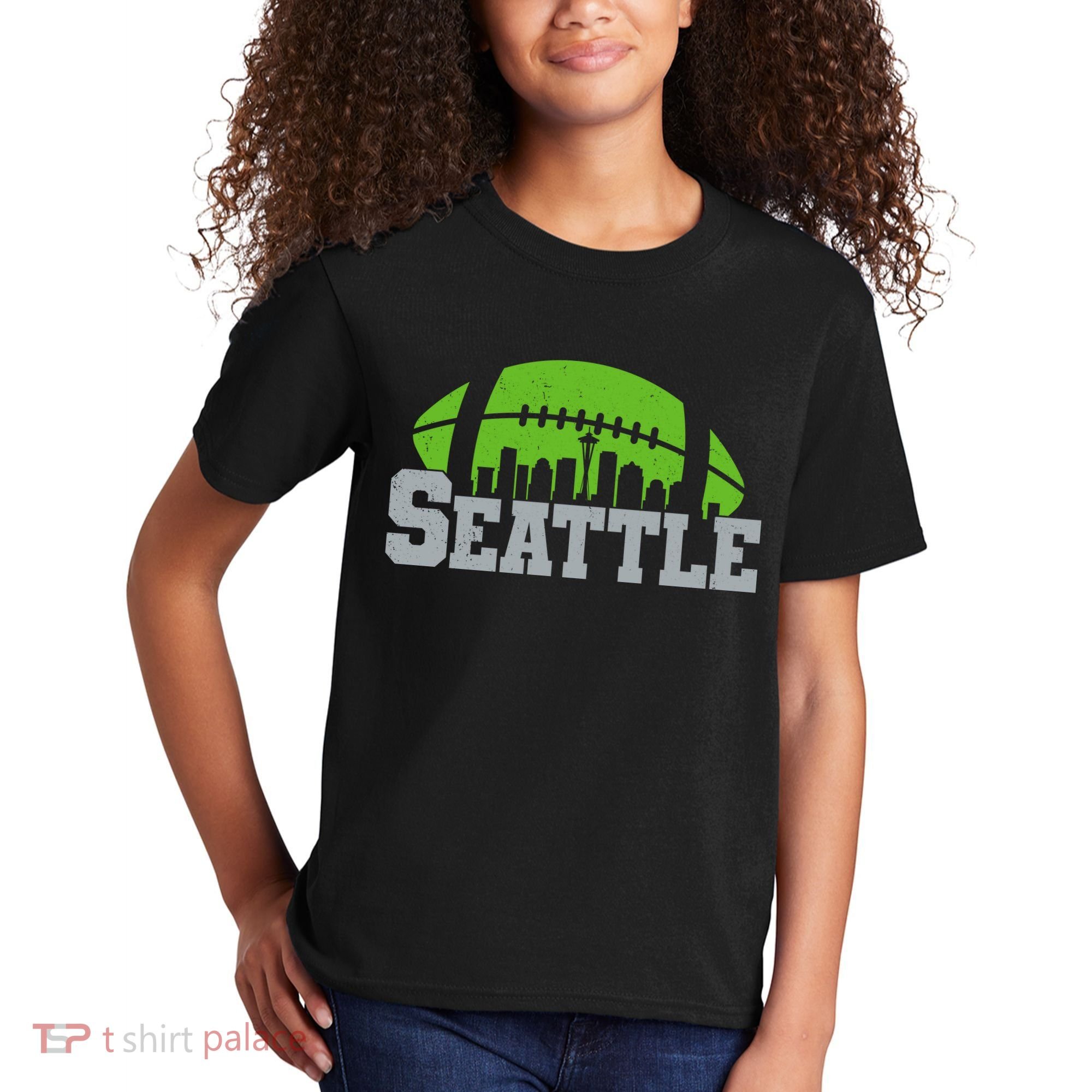 Seahawks Football Seattle Skyline Kids T-Shirt