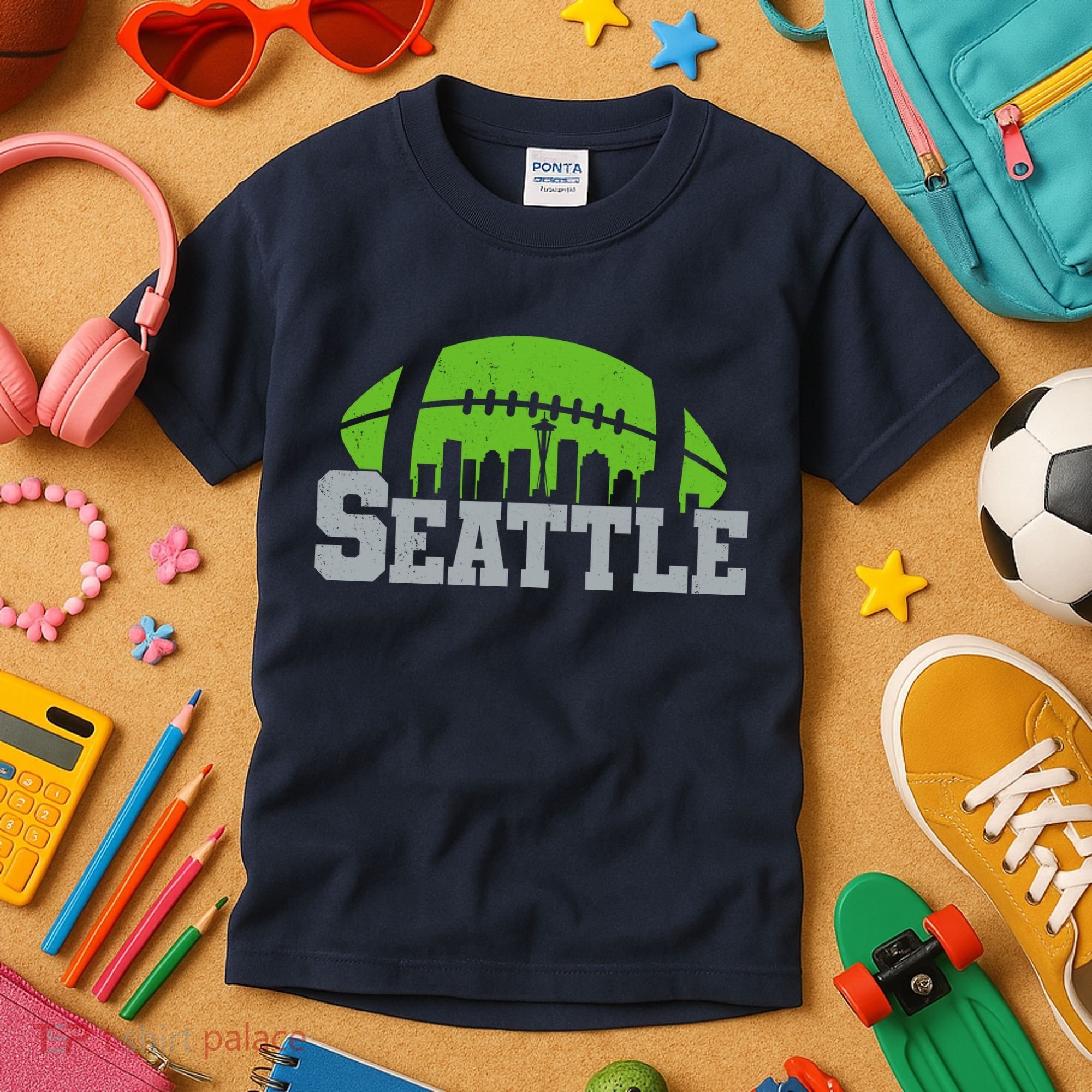 Seahawks Football Seattle Skyline Kids T-Shirt