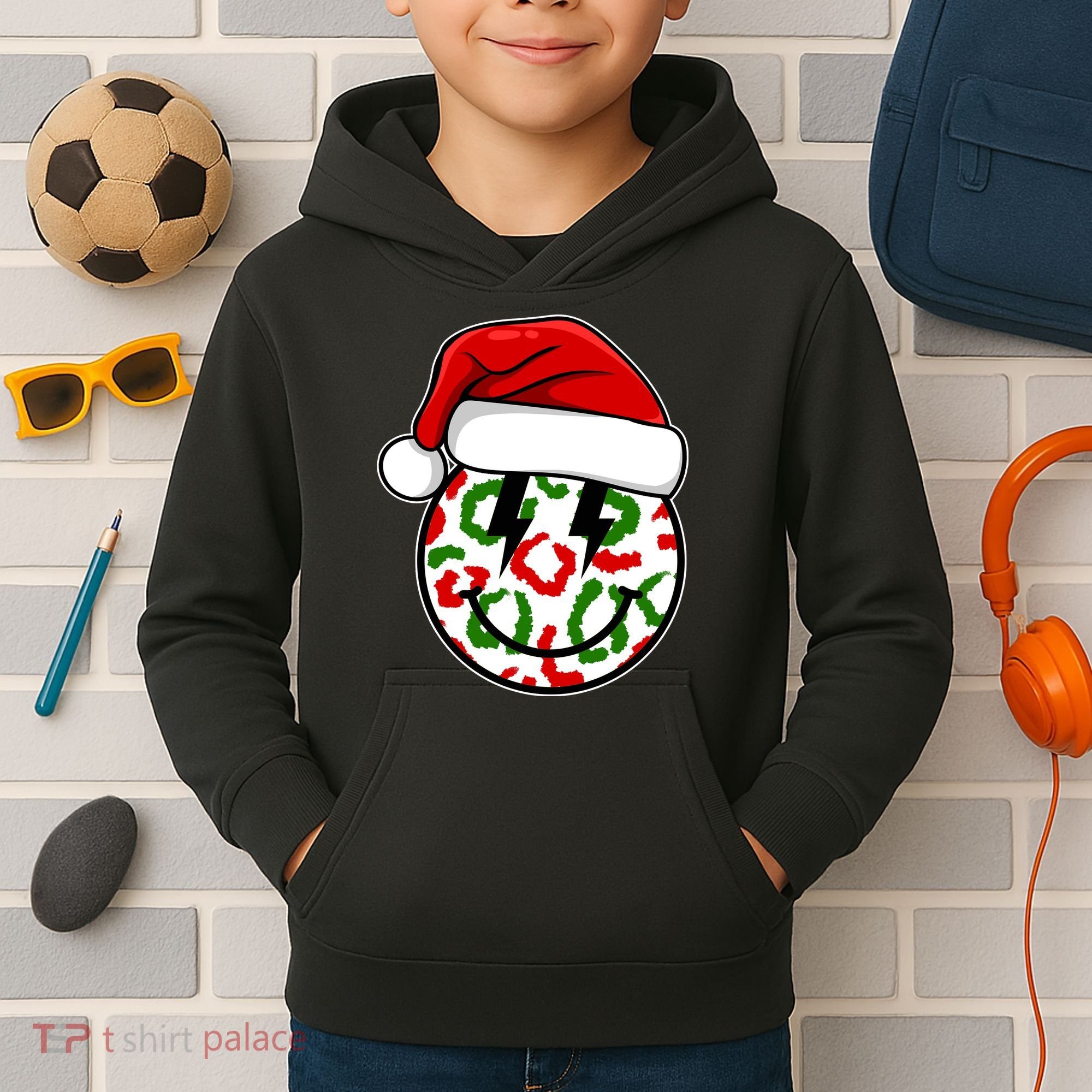 Smile Face Santa Christmas Retro Kids Hoodie