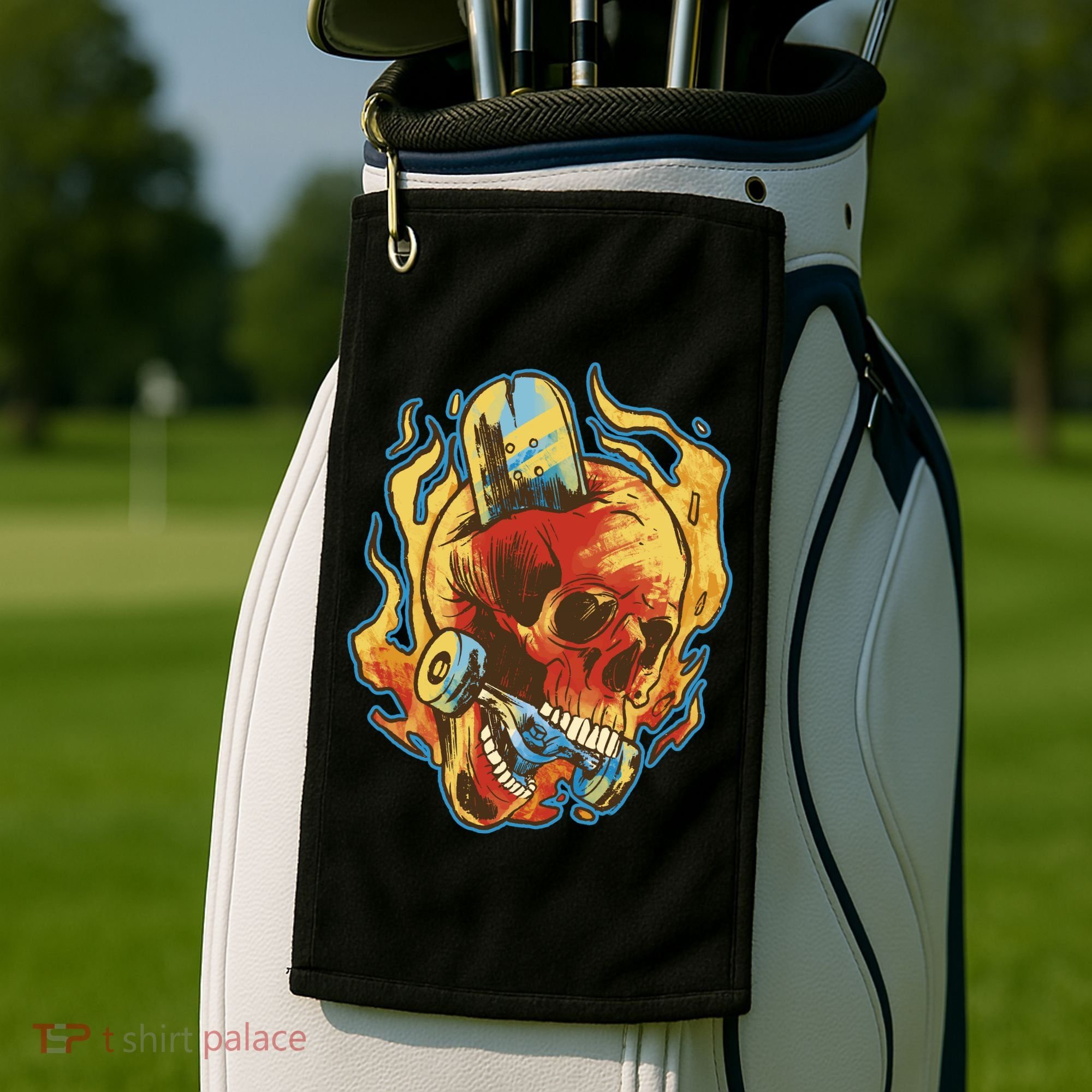 Skull Flame Skater Golf Towel