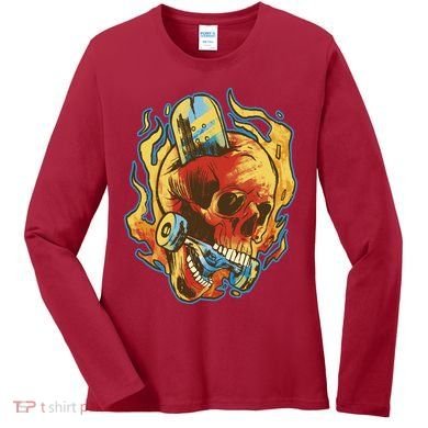 Skull Flame Skater Women's Long Sleeve Shirt