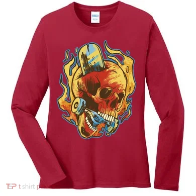 Skull Flame Skater Women's Long Sleeve Shirt
