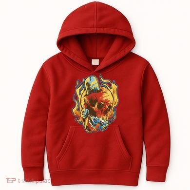 Skull Flame Skater Kids Hoodie