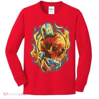Skull Flame Skater Kids Long Sleeve Shirt