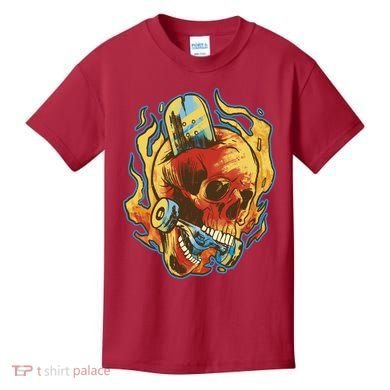Skull Flame Skater Kids T-Shirt