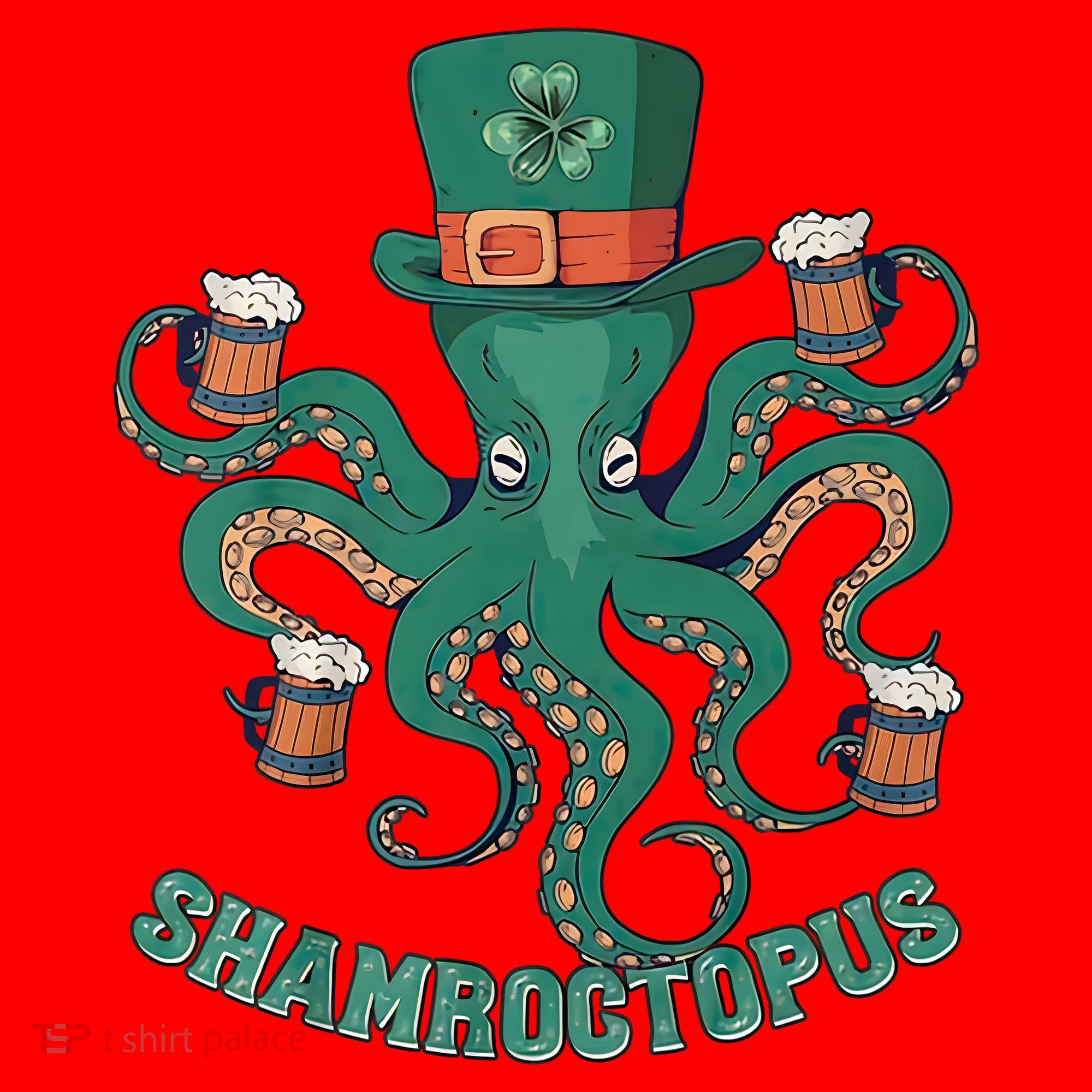 Shamroctopus Funny St Patrick's Day Octopus Drinking Team Santa Hat
