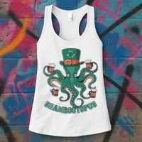 Shamroctopus Funny St Patrick's Day Octopus Drinking Team Women's Tank Top thumb 3
