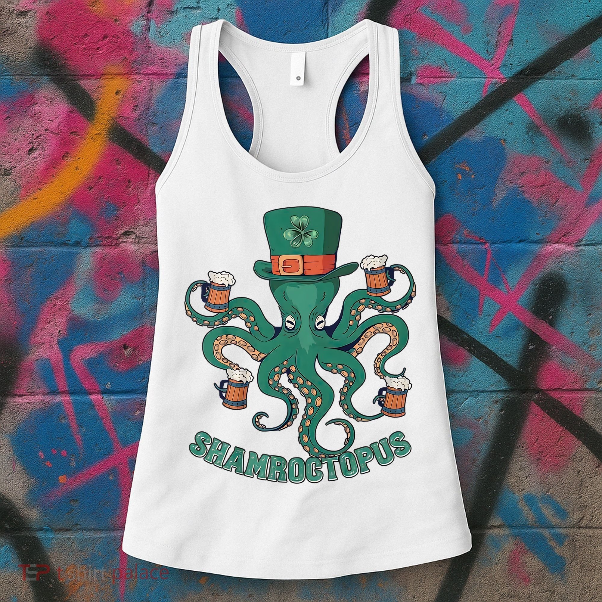 Shamroctopus Funny St Patrick's Day Octopus Drinking Team Women's Tank Top