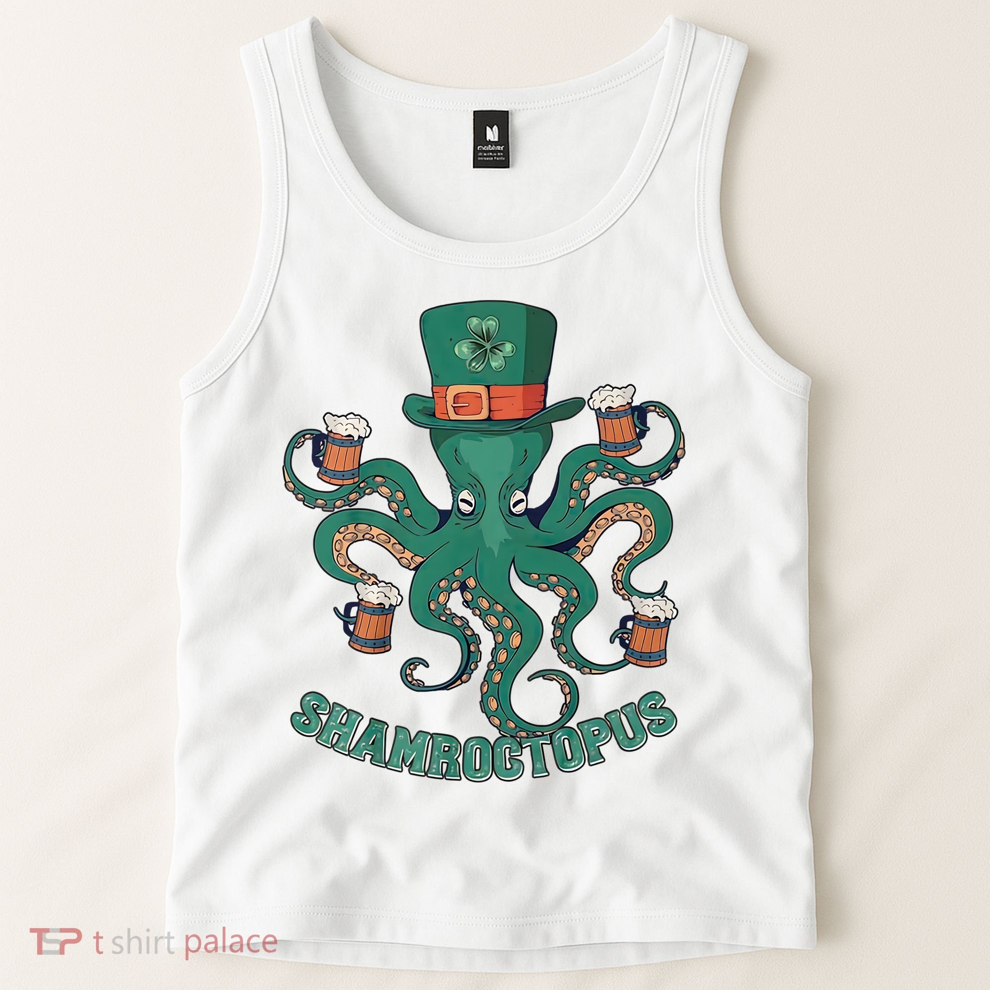 Shamroctopus Funny St Patrick's Day Octopus Drinking Team Tank Top