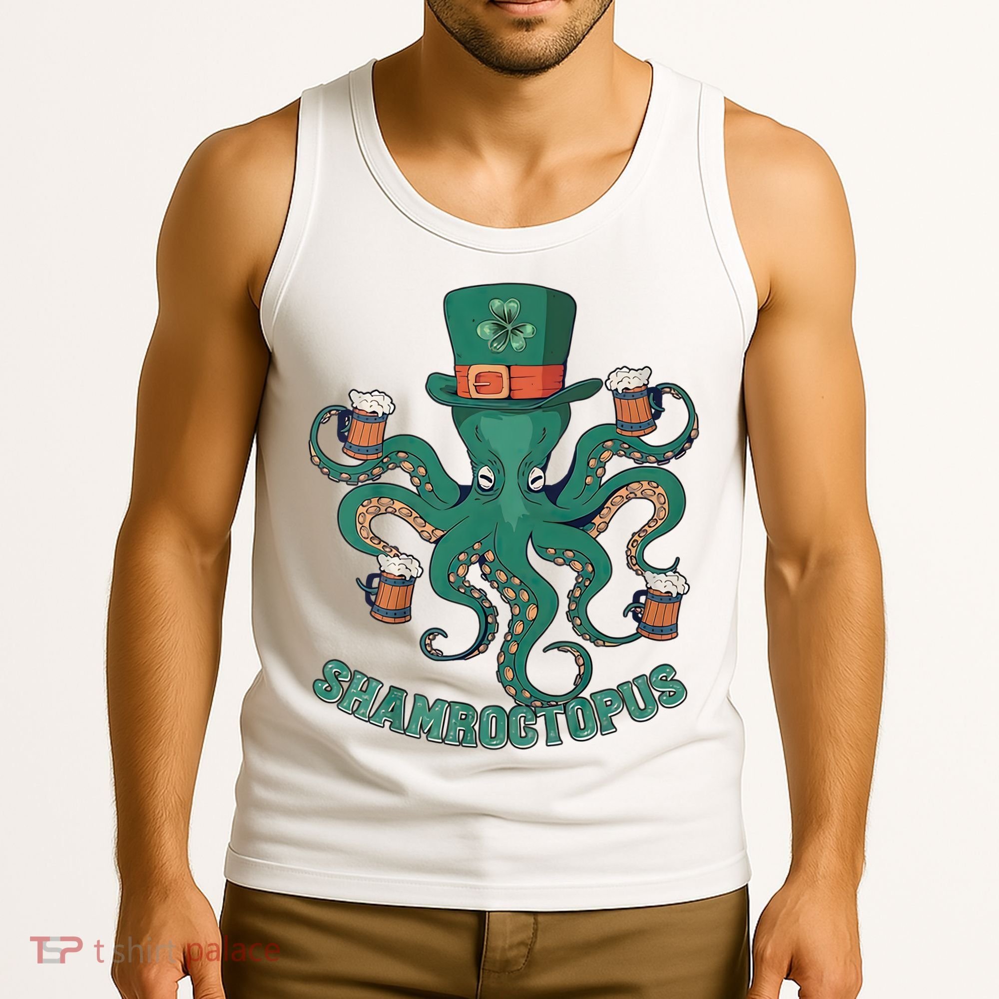 Shamroctopus Funny St Patrick's Day Octopus Drinking Team Tank Top