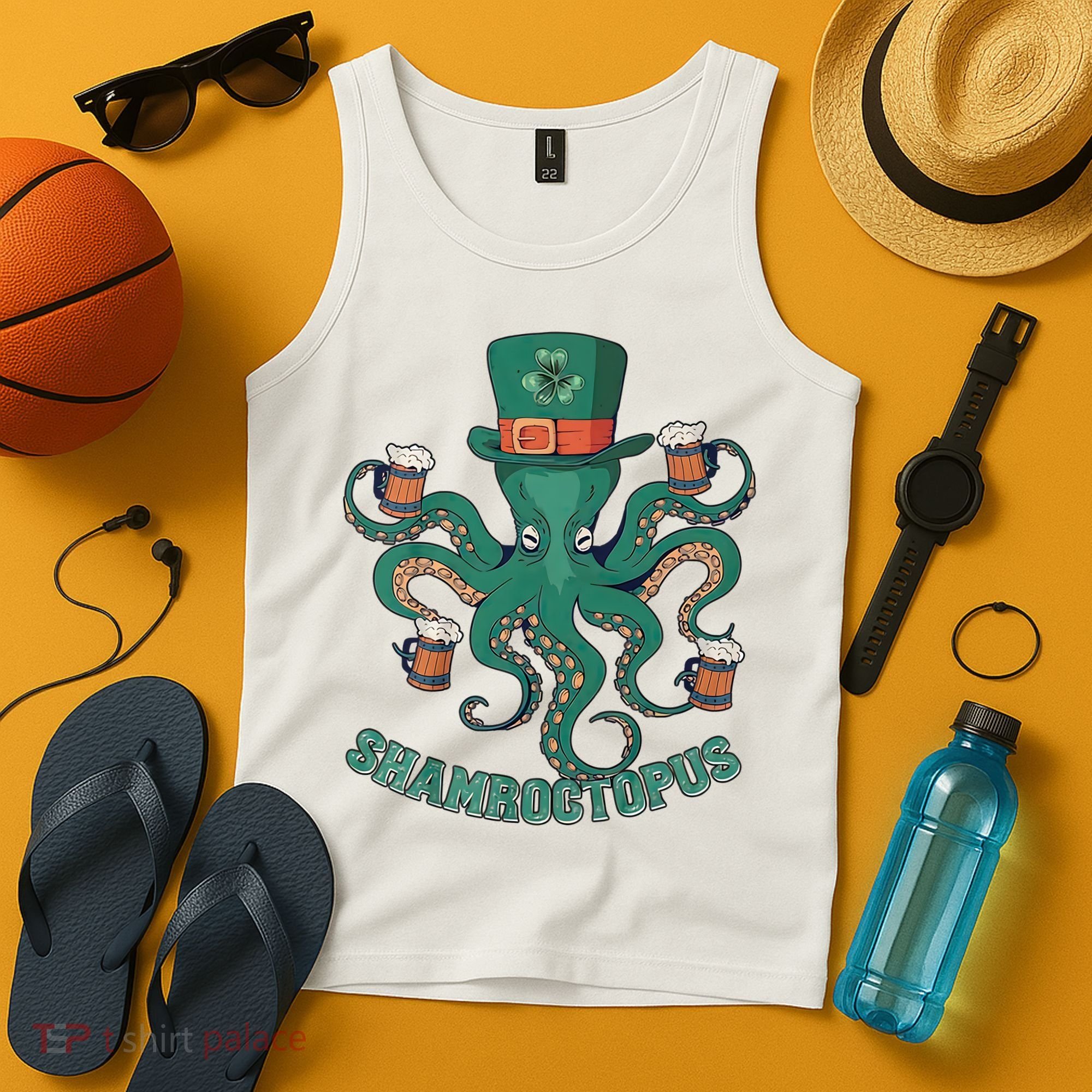 Shamroctopus Funny St Patrick's Day Octopus Drinking Team Tank Top