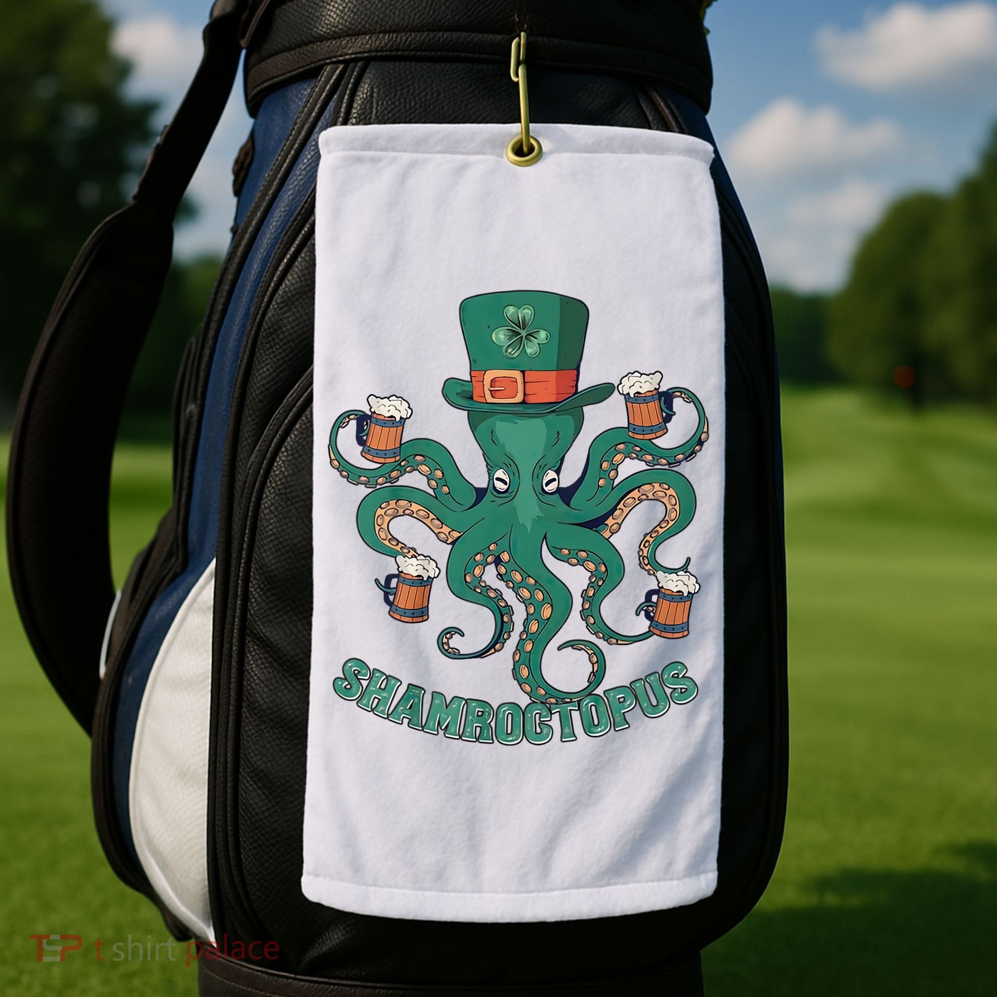 Shamroctopus Funny St Patrick's Day Octopus Drinking Team Golf Towel
