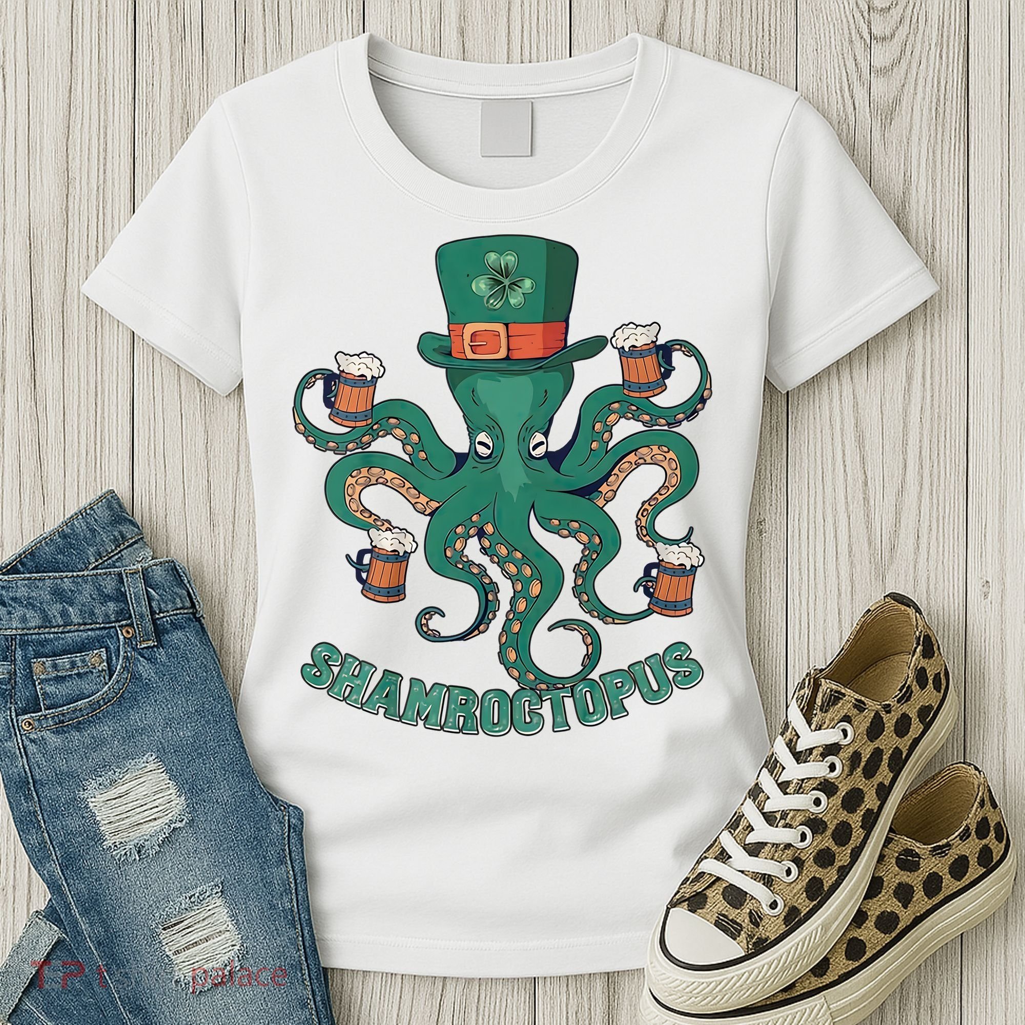 Shamroctopus Funny St Patrick's Day Octopus Drinking Team Women's T-Shirt