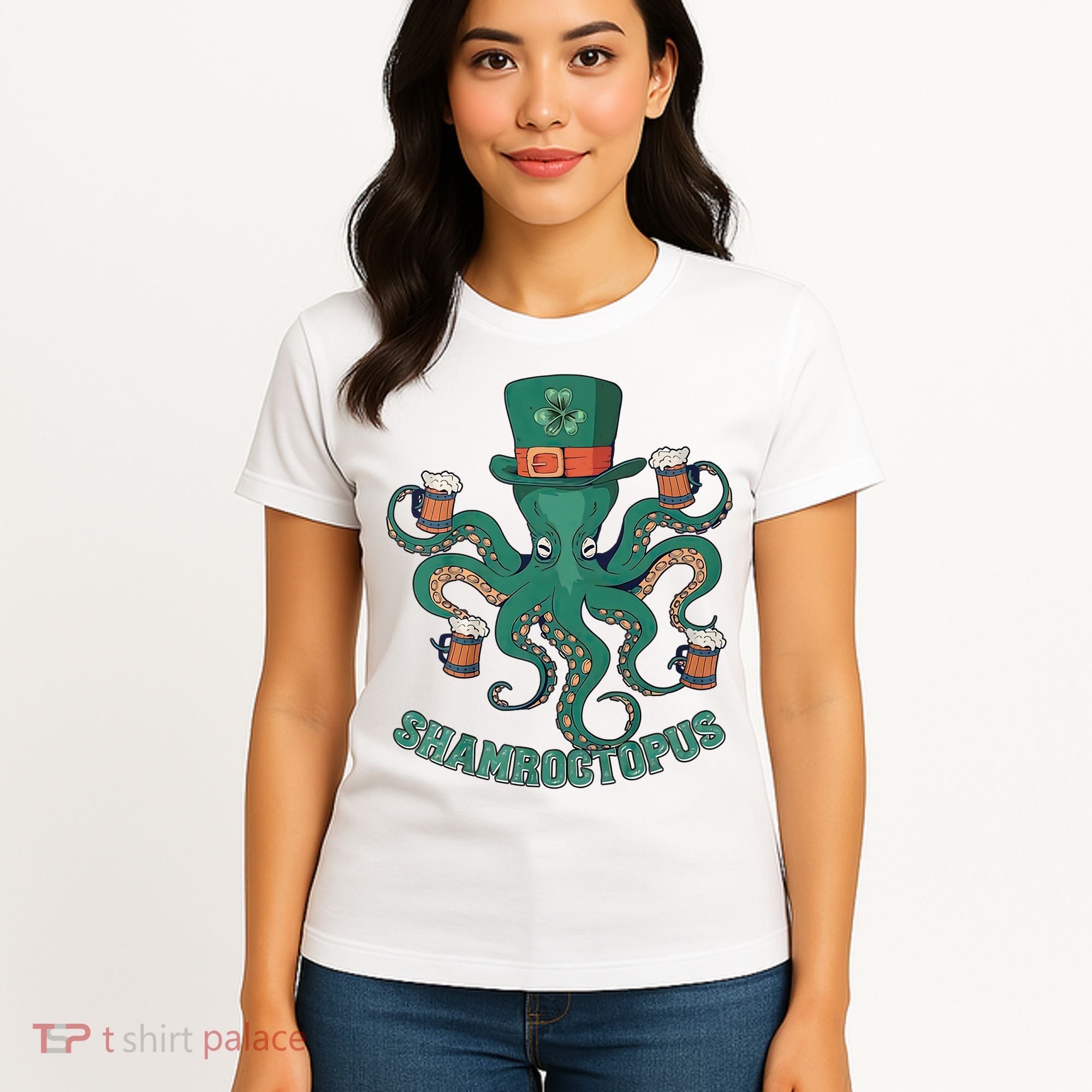 Shamroctopus Funny St Patrick's Day Octopus Drinking Team Women's T-Shirt