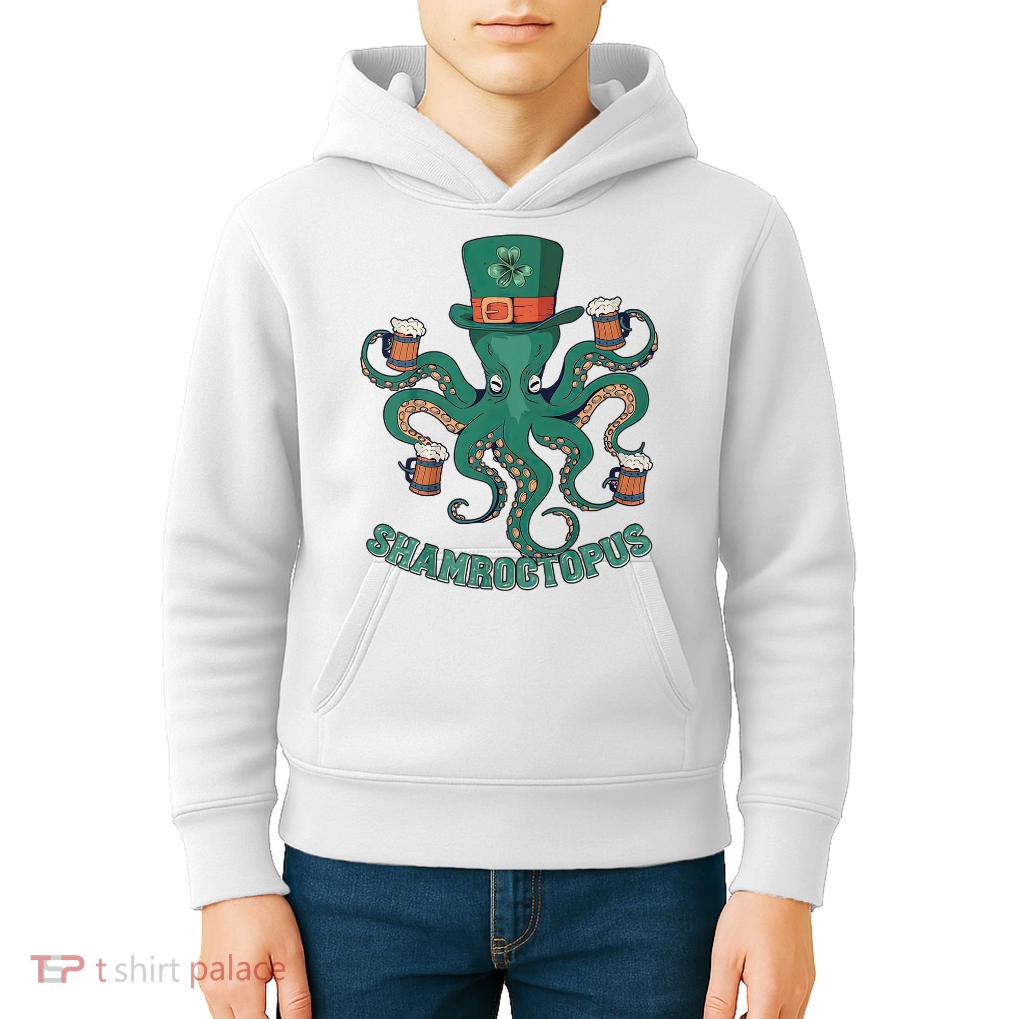 Shamroctopus Funny St Patrick's Day Octopus Drinking Team Kids Hoodie