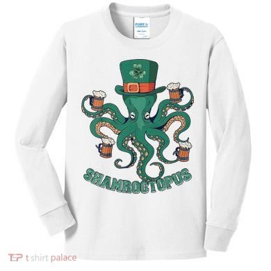 Shamroctopus Funny St Patrick's Day Octopus Drinking Team Kids Long Sleeve Shirt