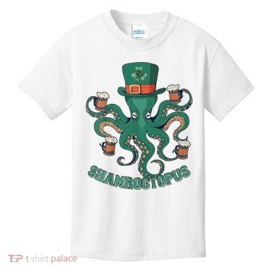 Shamroctopus Funny St Patrick's Day Octopus Drinking Team Kids T-Shirt
