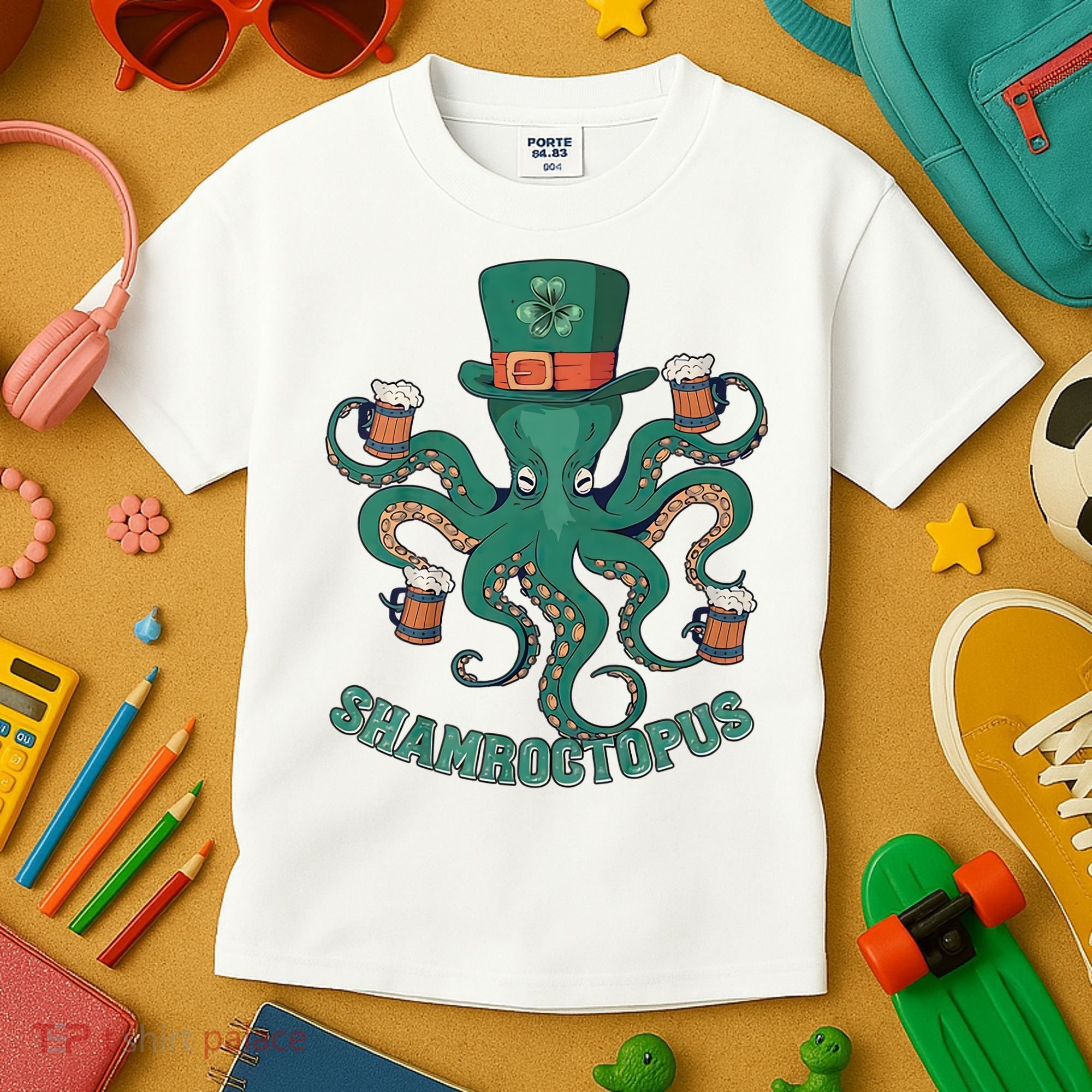 Shamroctopus Funny St Patrick's Day Octopus Drinking Team Kids T-Shirt