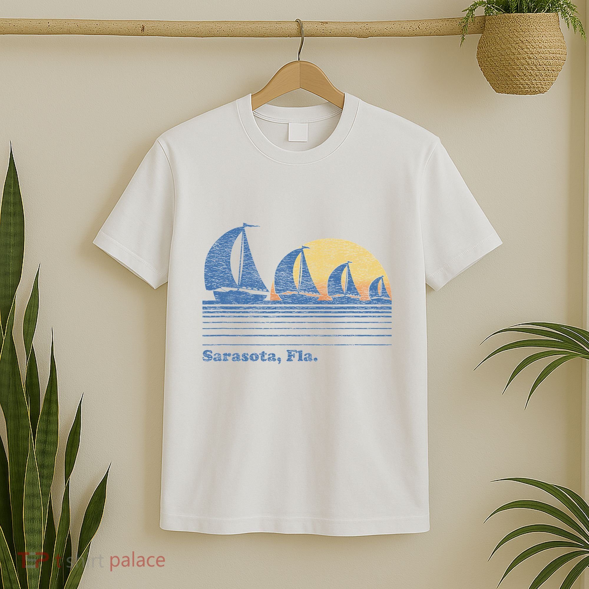 Sarasota Fl Sailboat Vintage 80s Sunset T-Shirt