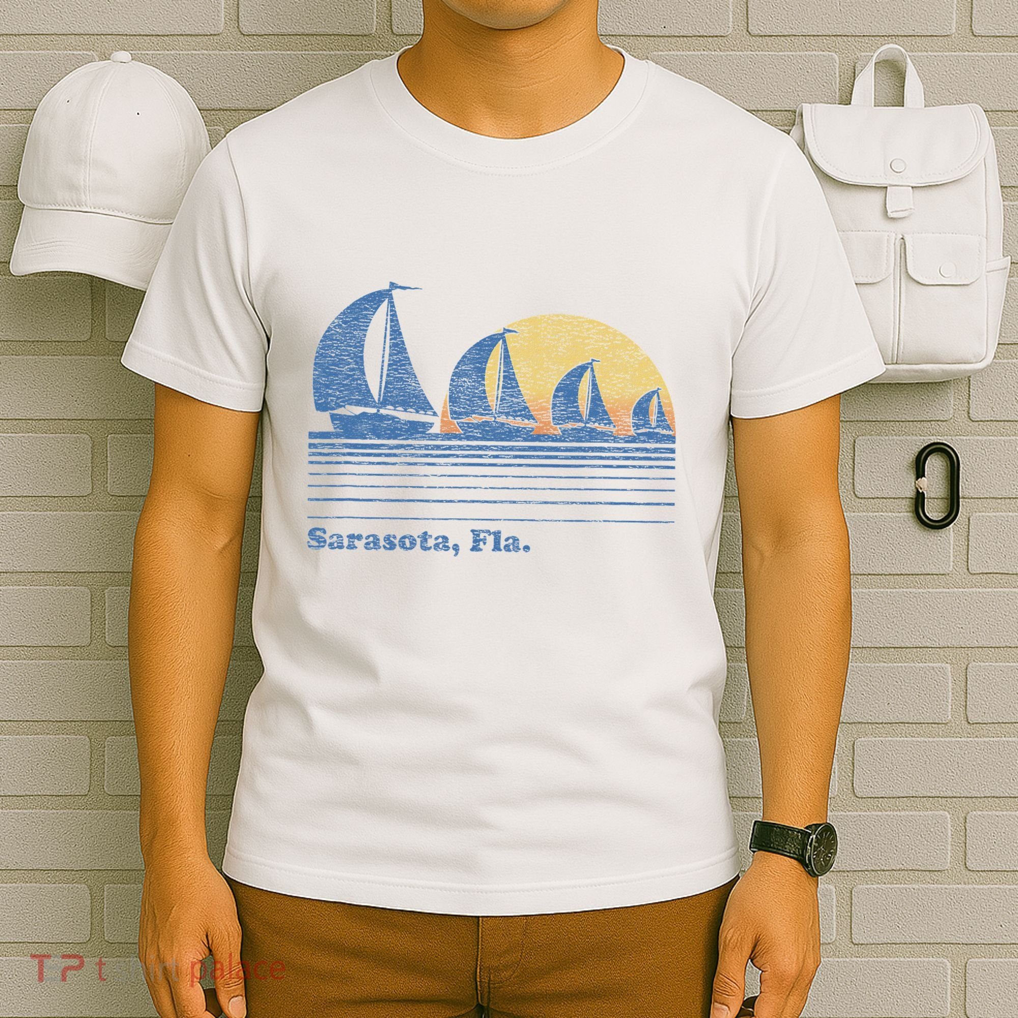 Sarasota Fl Sailboat Vintage 80s Sunset T-Shirt