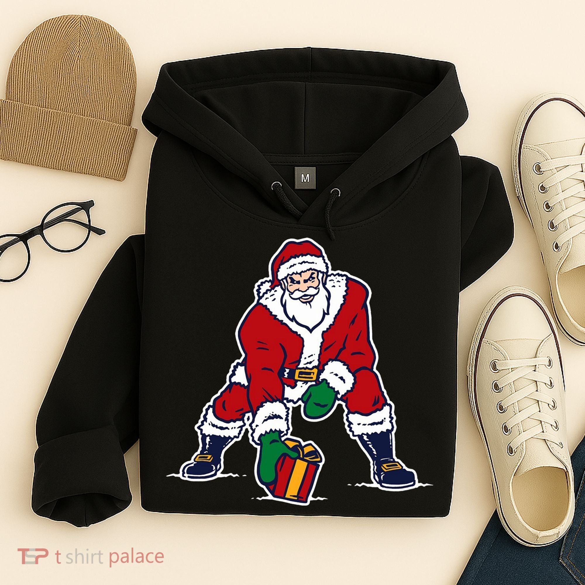 Santa Football Spike Present Hoodie