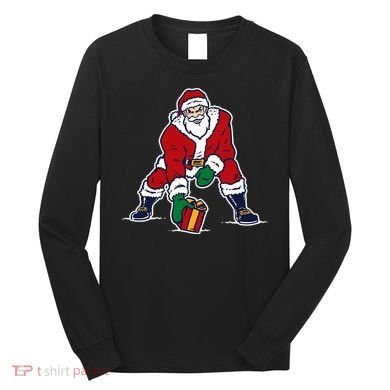 Santa Football Spike Present Long Sleeve Shirt