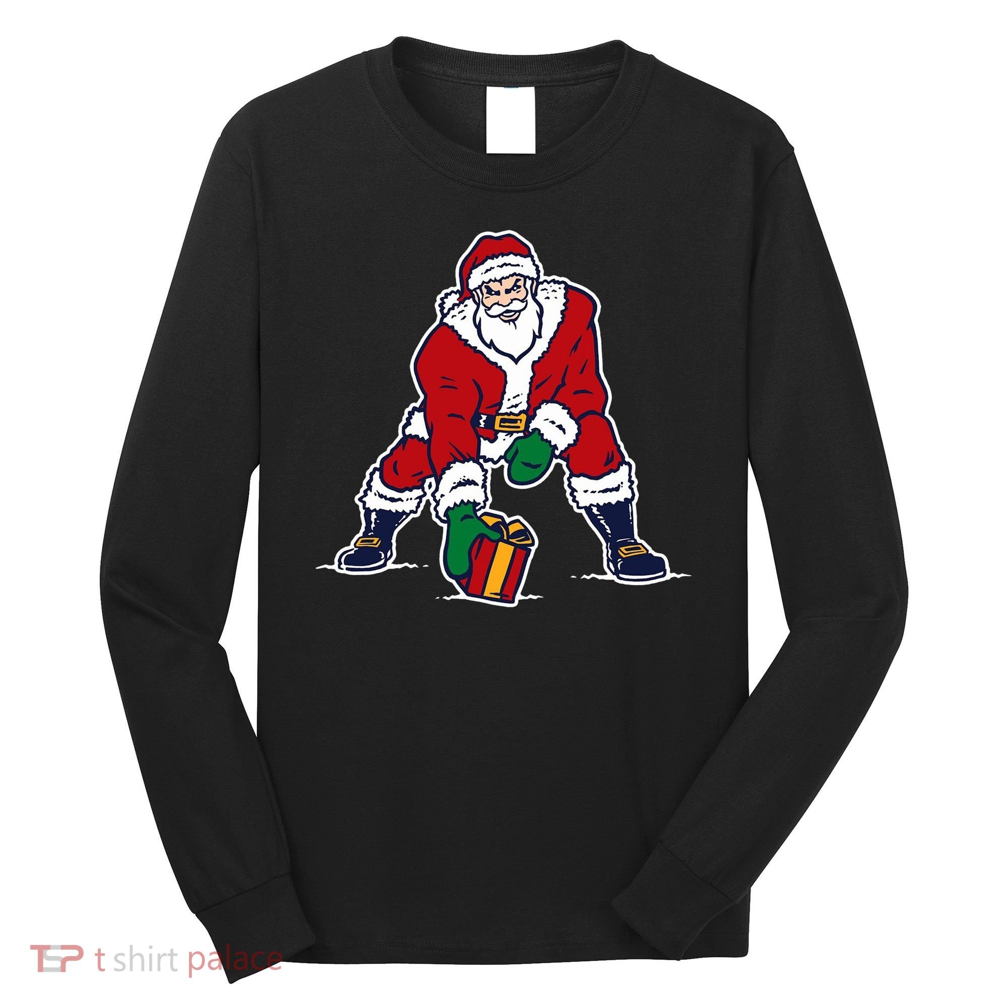 Santa Football Spike Present Long Sleeve Shirt