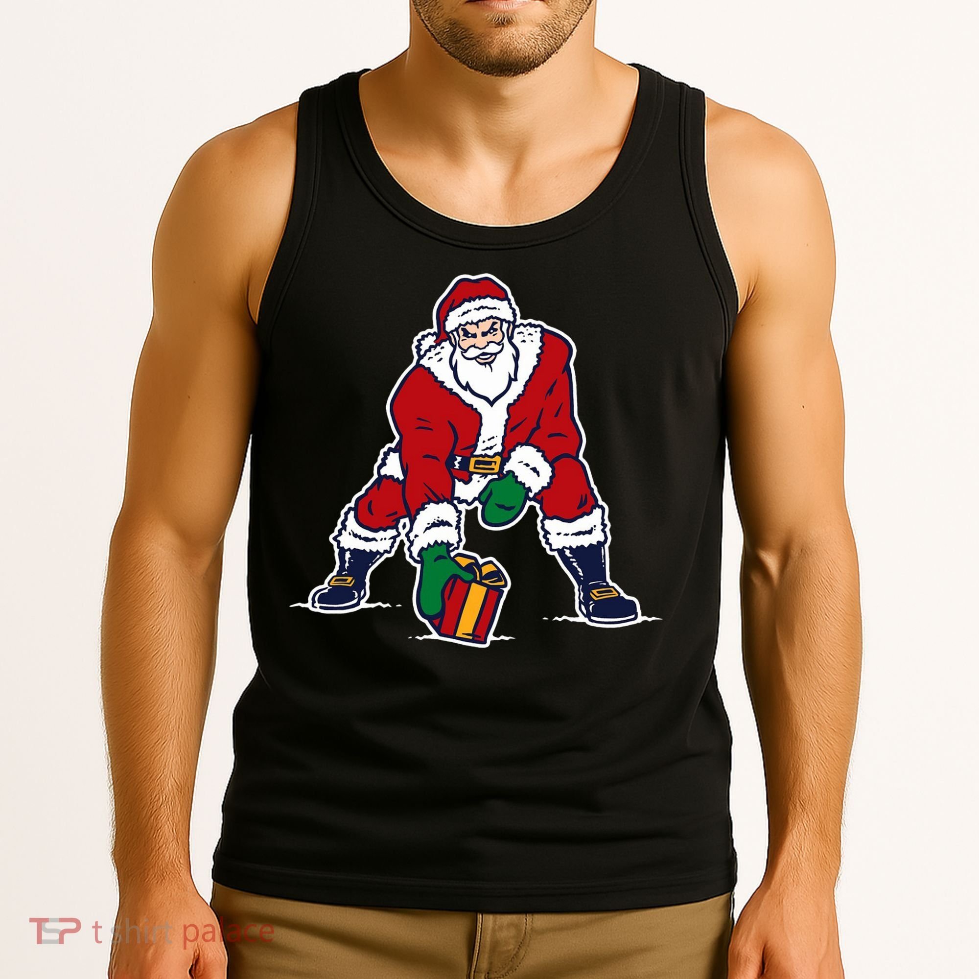 Santa Football Spike Present Tank Top