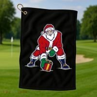 Santa Football Spike Present Golf Towel thumb 1