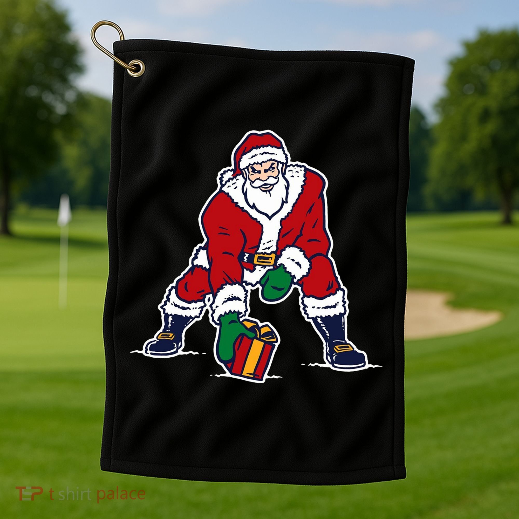 Santa Football Spike Present Golf Towel