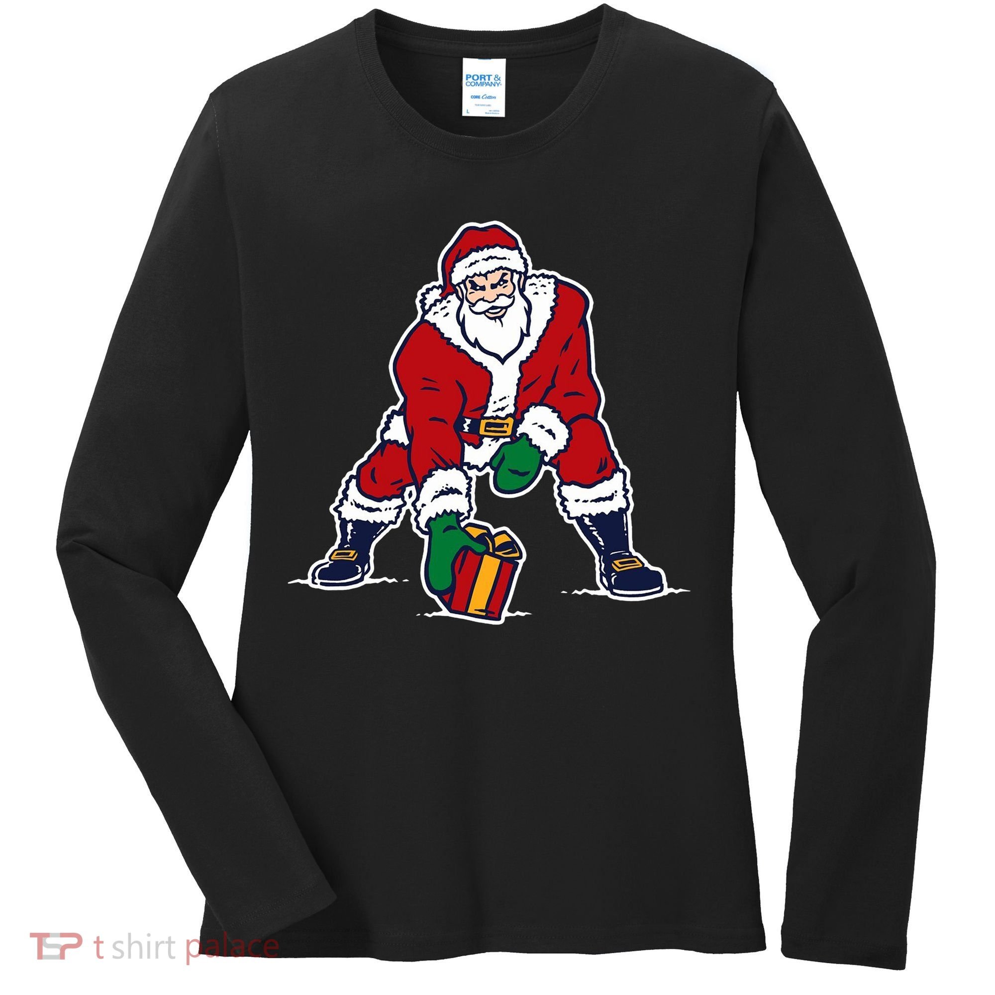 Santa Football Spike Present Women's Long Sleeve Shirt