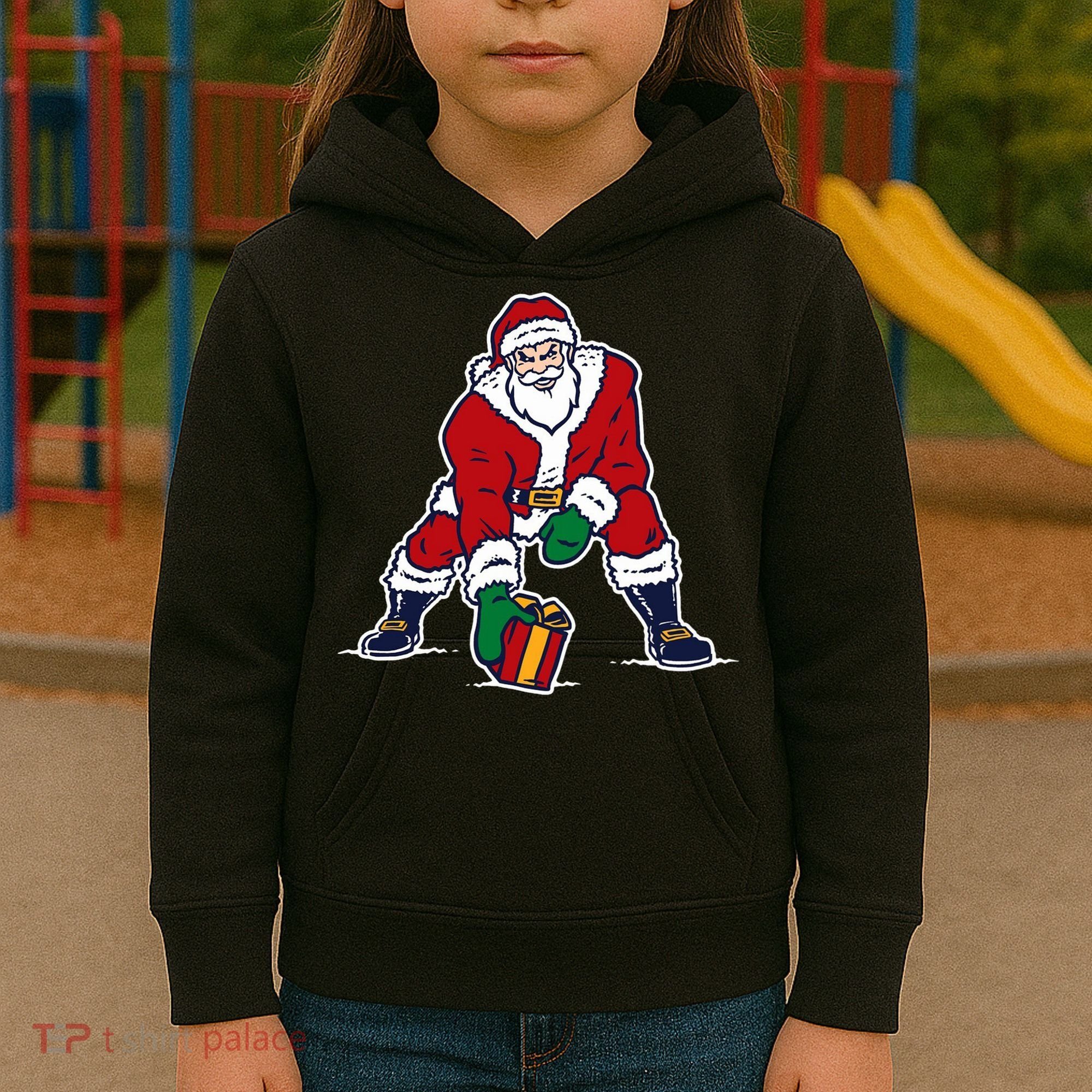 Santa Football Spike Present Kids Hoodie