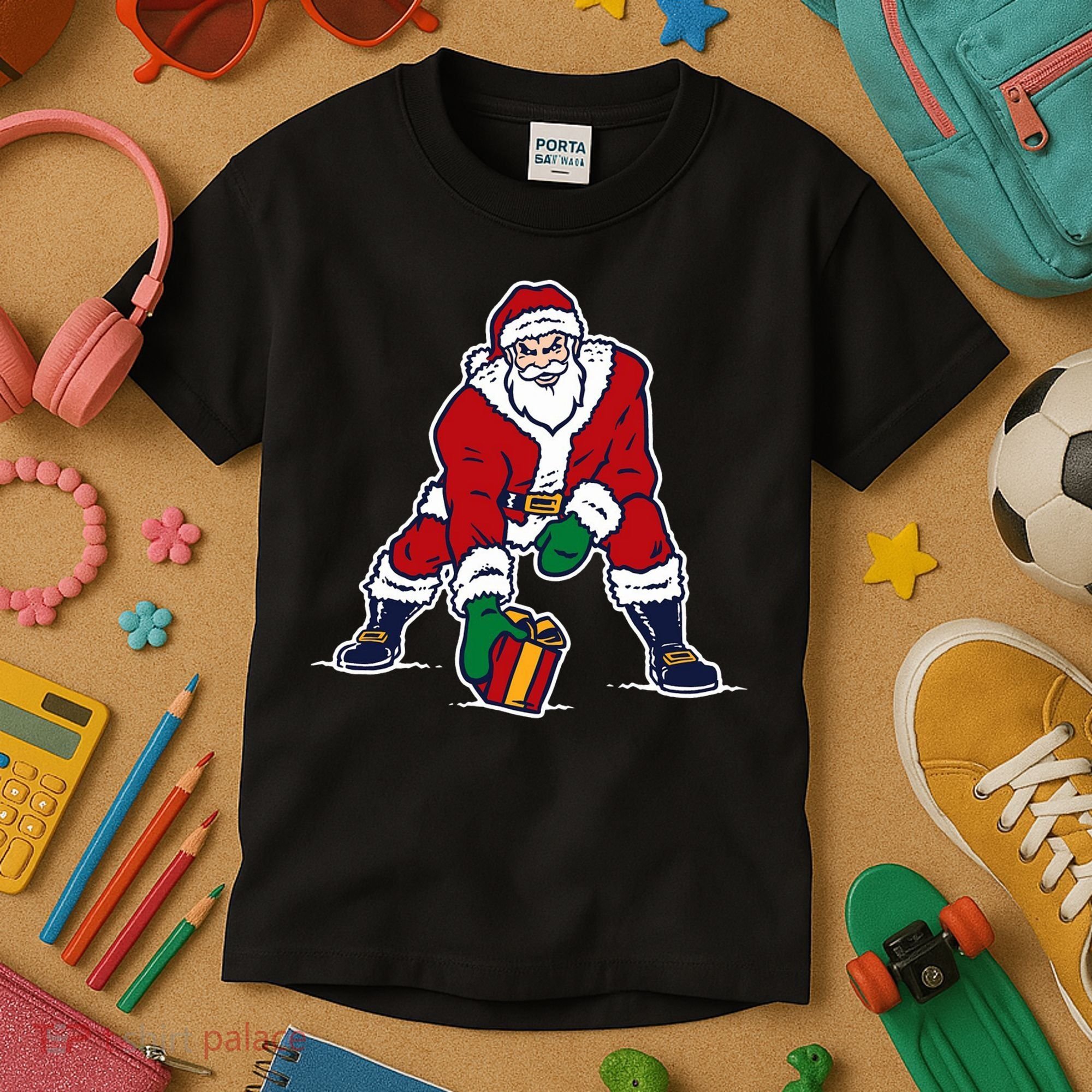 Santa Football Spike Present Kids T-Shirt