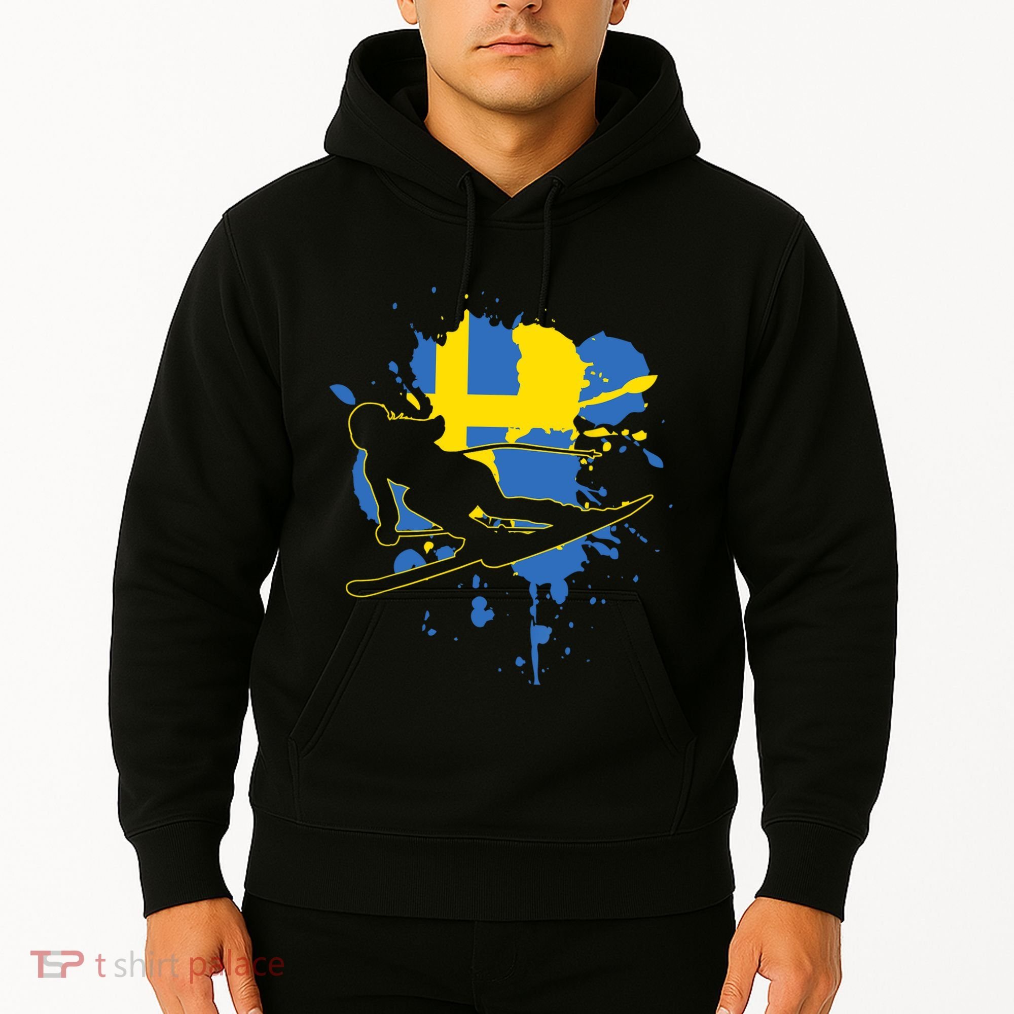 Sweden Flag Skier Swedish Alpine Skiing Hoodie
