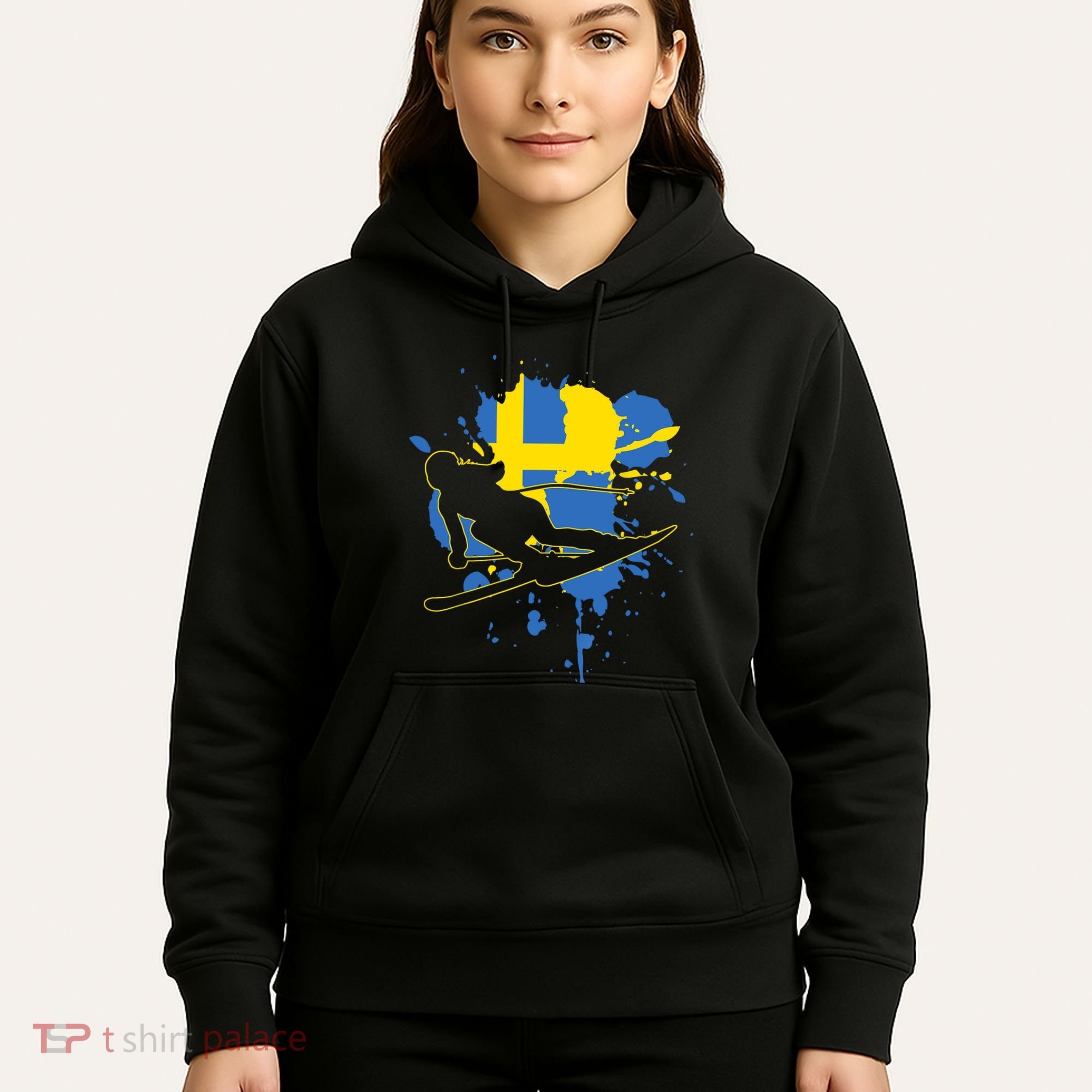 Sweden Flag Skier Swedish Alpine Skiing Hoodie