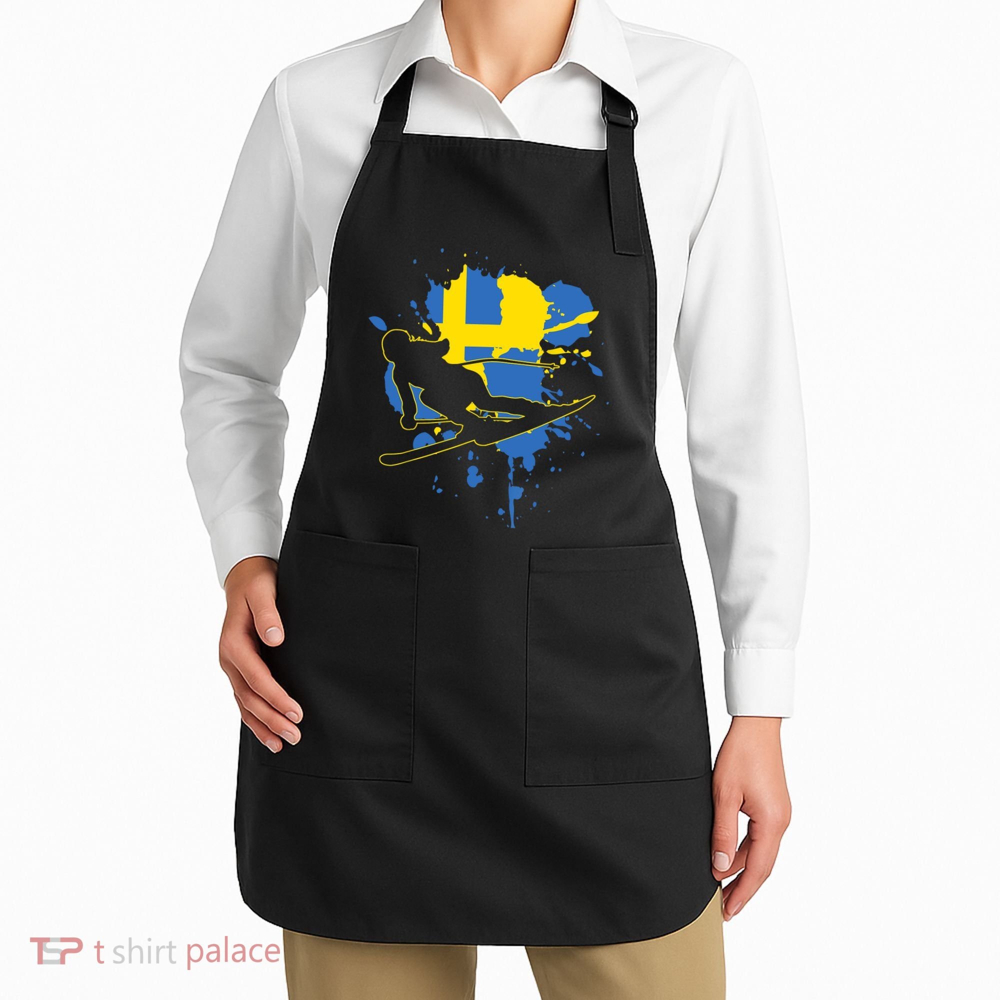 Sweden Flag Skier Swedish Alpine Skiing Apron