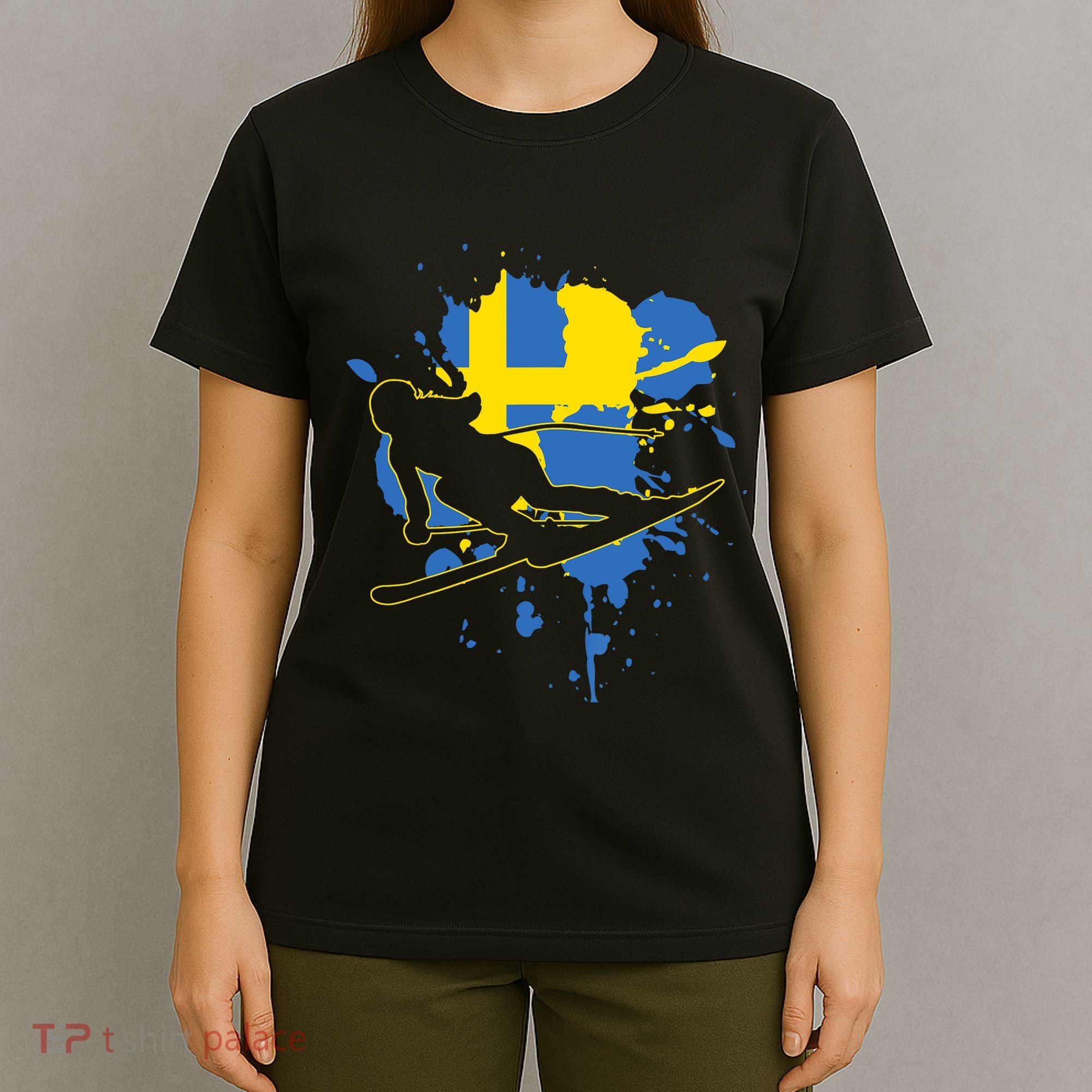 Sweden Flag Skier Swedish Alpine Skiing T-Shirt