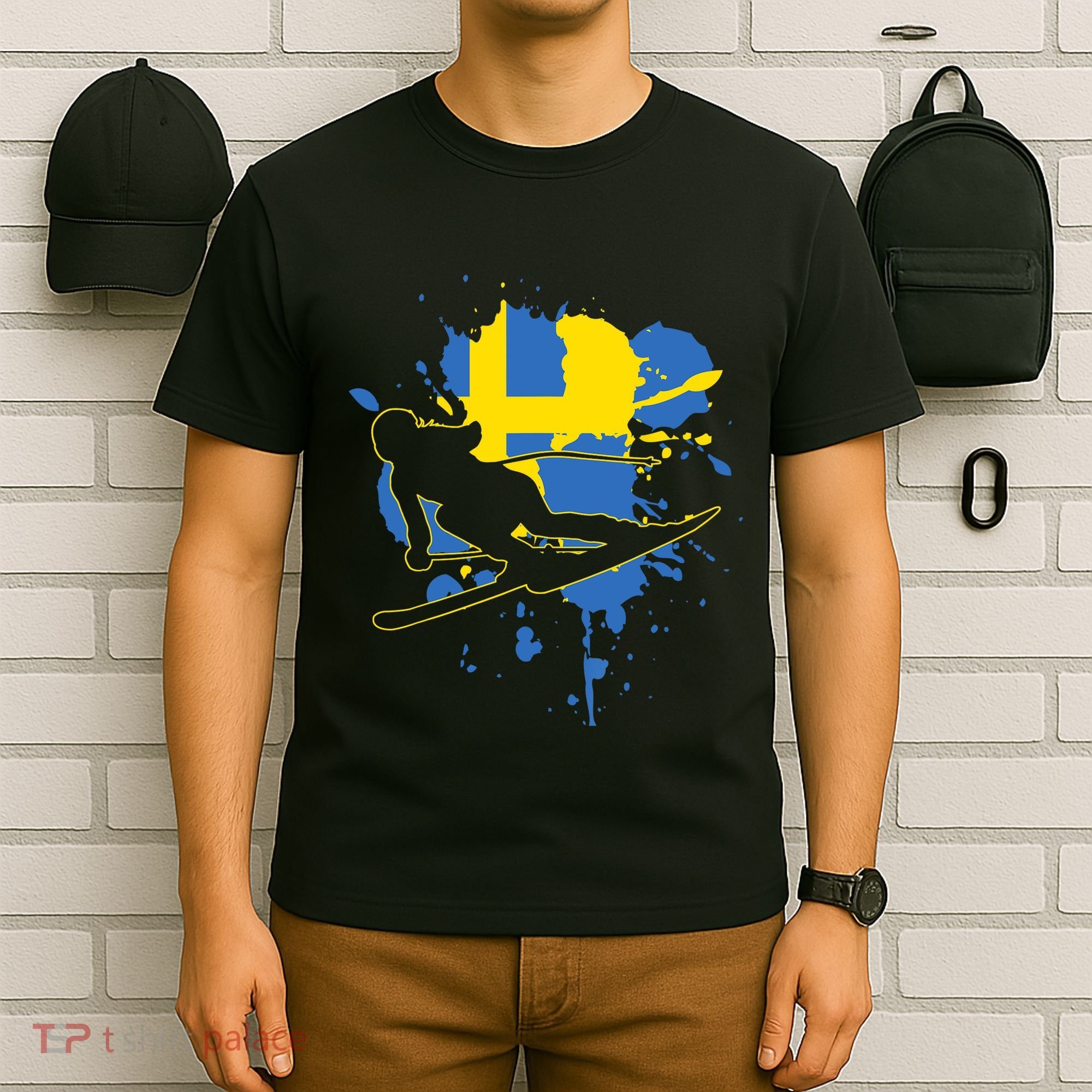 Sweden Flag Skier Swedish Alpine Skiing T-Shirt