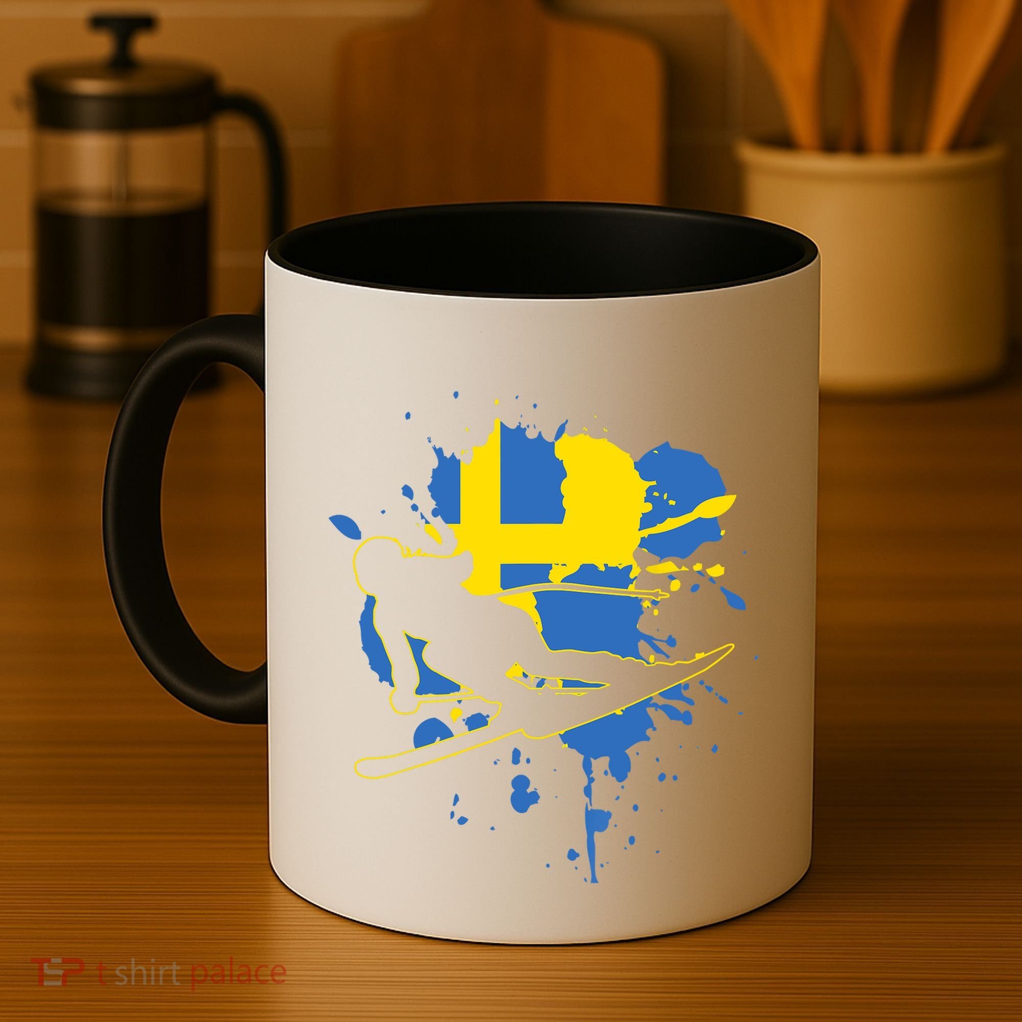 Sweden Flag Skier Swedish Alpine Skiing Coffee Mug