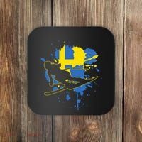Sweden Flag Skier Swedish Alpine Skiing Coaster thumb 0